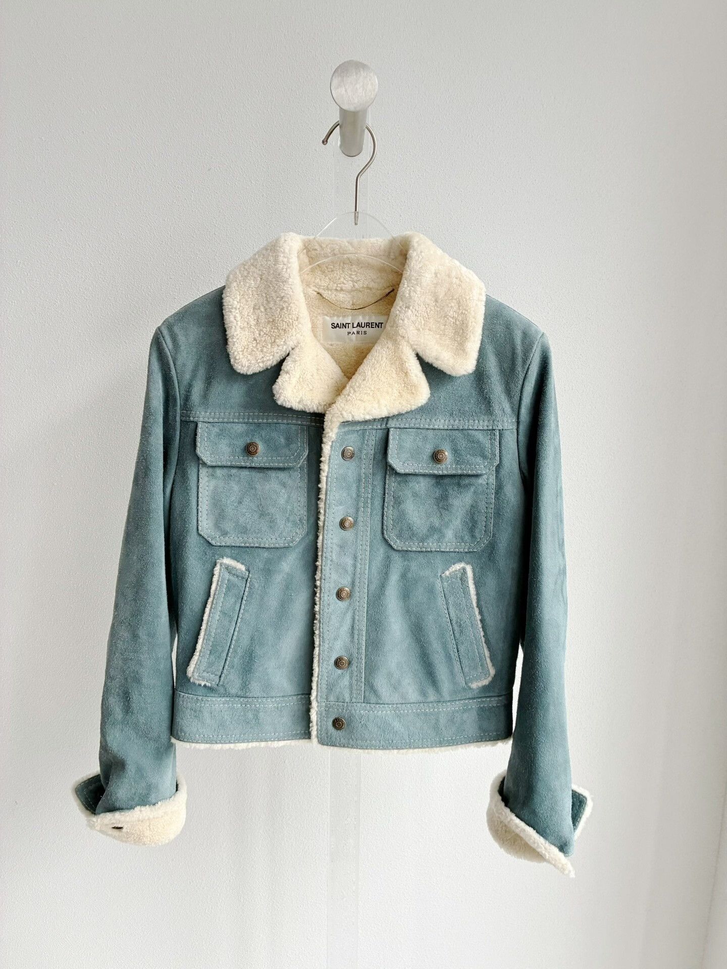Saint Laurent Paris Saint Laurent Blue Fur Leather Jacket Size XXS / US 00 / IT 34 - 1 Thumbnail