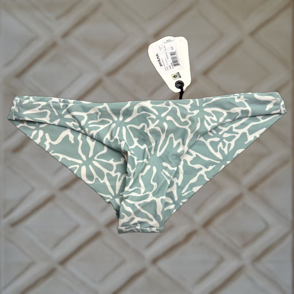 VINTAGE Prana Women's Bikini Bottom Swimwear 90s Floral Green Medium Bohemian Beach Summer