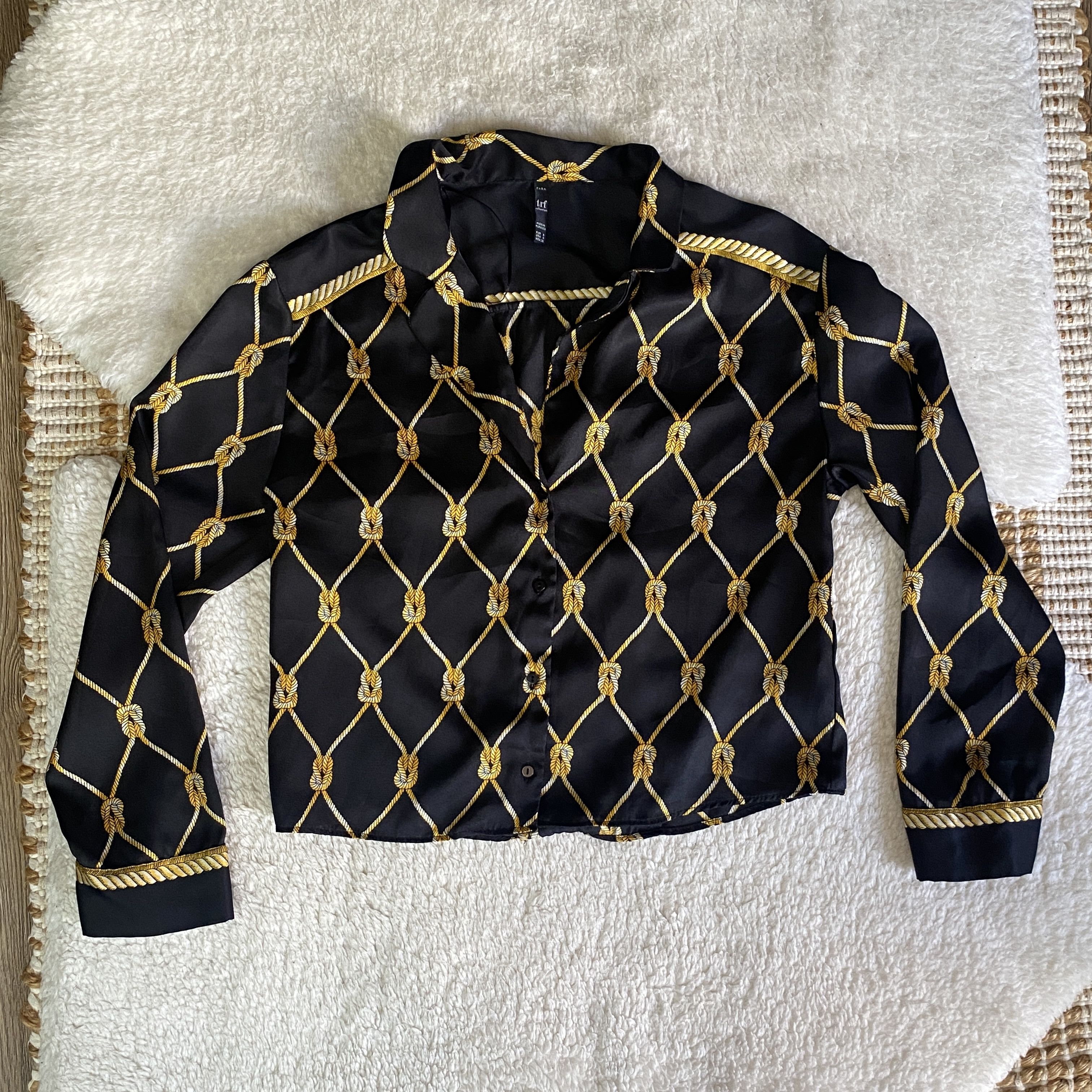 Zara ZARA TRF Collection Black Gold Chain Print Button Up Top Size S / US 4 / IT 40 - 11 Thumbnail