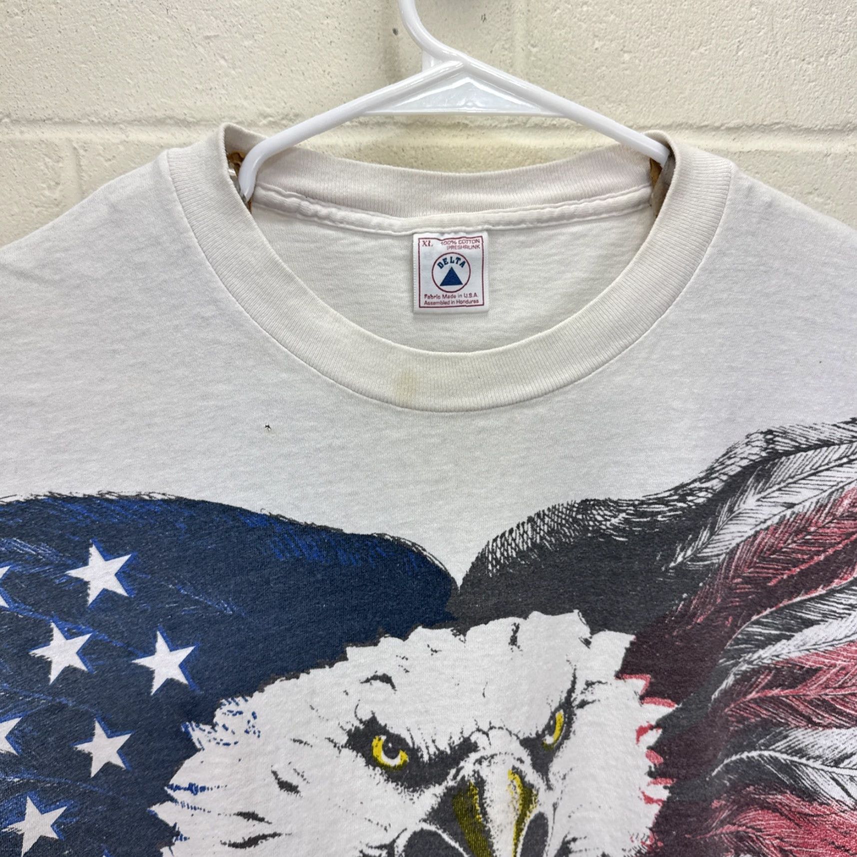 Delta VINTAGE USA Flag Eagle America All Over Print AOP T-Shirt Size XL White Delta Pro Weight Mens Short Sleeve Crew Neck 90s USA Flag Animals Size US XL / EU 56 / 4 - 6 Thumbnail