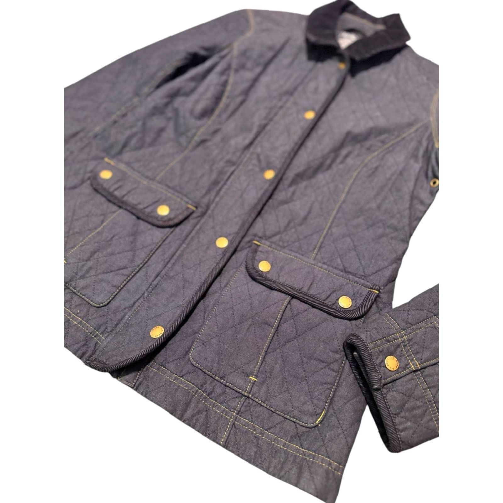 Vintage L.L.Bean Women's Navy Quilted Cotton Pocket Snap Button Zip Barn Jacket Coat Med Size M / US 6-8 / IT 42-44 - 5 Thumbnail