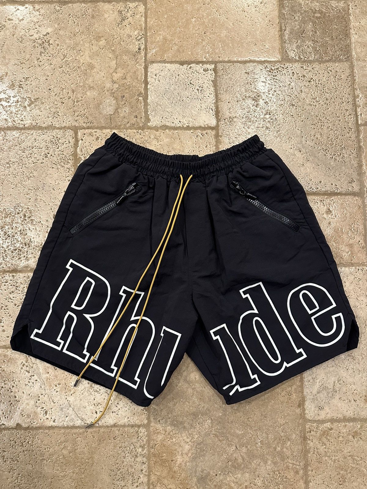 image of Rhude Script Black Logo Shorts, Men's (Size 38)