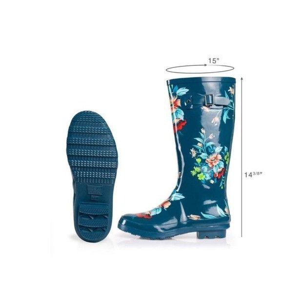 Other Rainy Day Floral Waterproof Boots Buckle Detail Tall Blue Ga Size US 7 / IT 37 - 4 Thumbnail