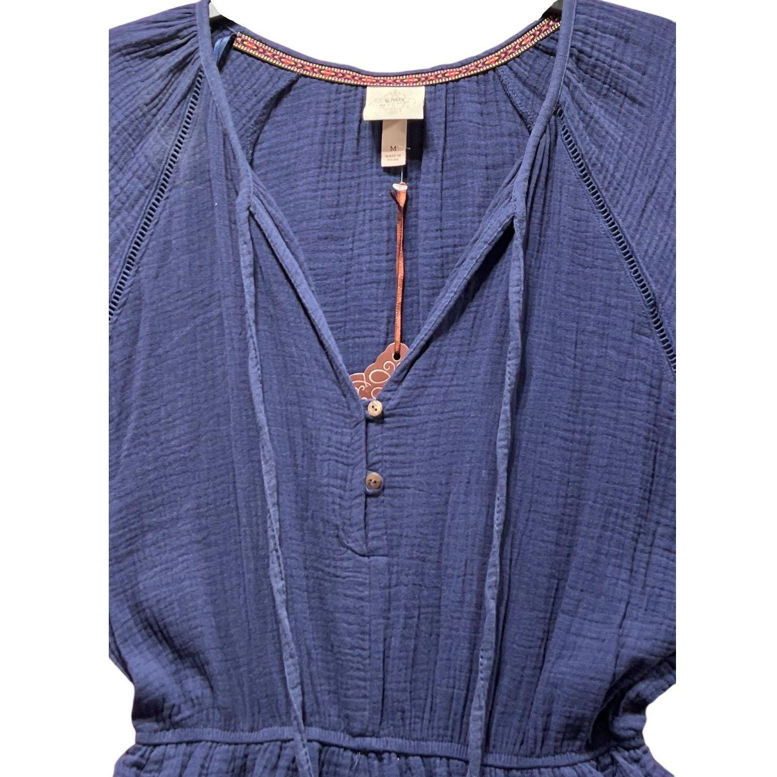 Other Knox Rose - Women's Short Sleeve Gauze Romper - Navy Blue - Size ONE SIZE - 13 Thumbnail