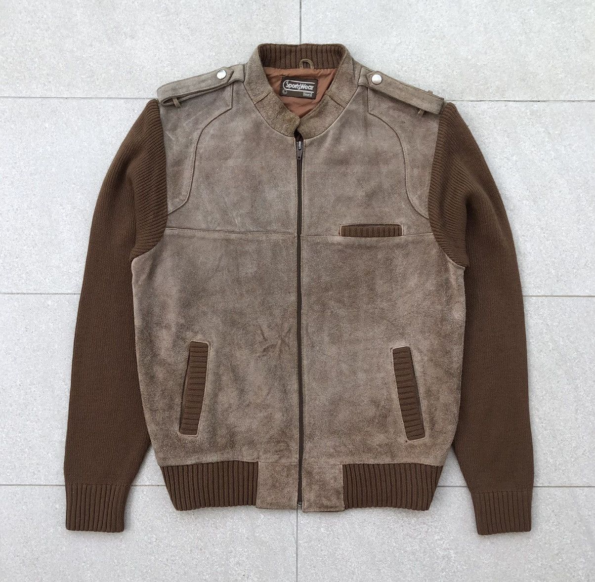 Sears Vintage70s Sears Sportwear Suede Leather Knit Sleeve Jacket Size US L / EU 52-54 / 3 - 4 Thumbnail