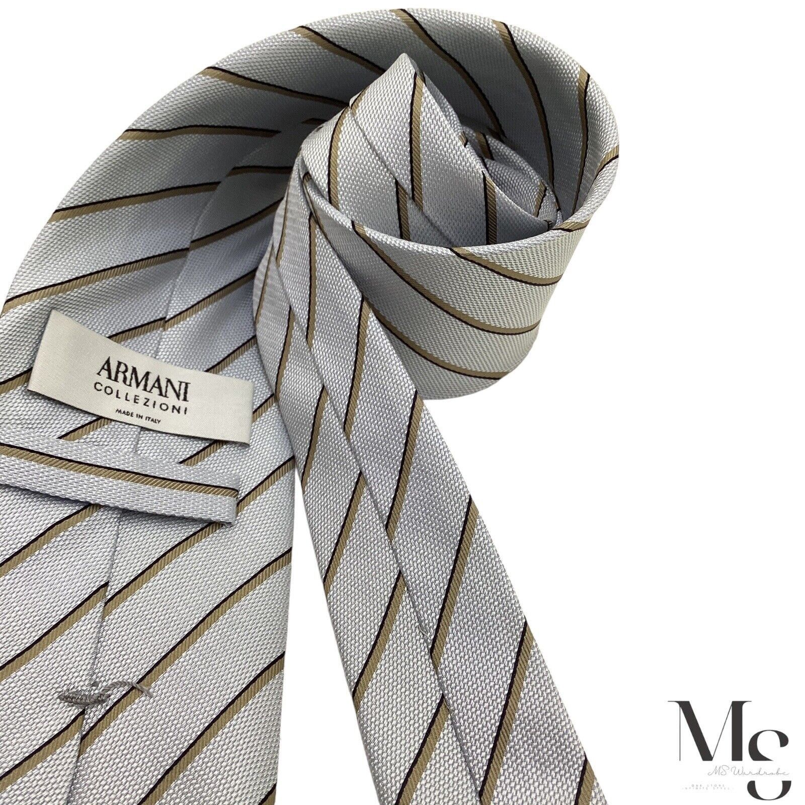 Armani ARMANI COLLEZIONI Light Blue Striped Silk Tie Made In Italy Size ONE SIZE - 4 Thumbnail