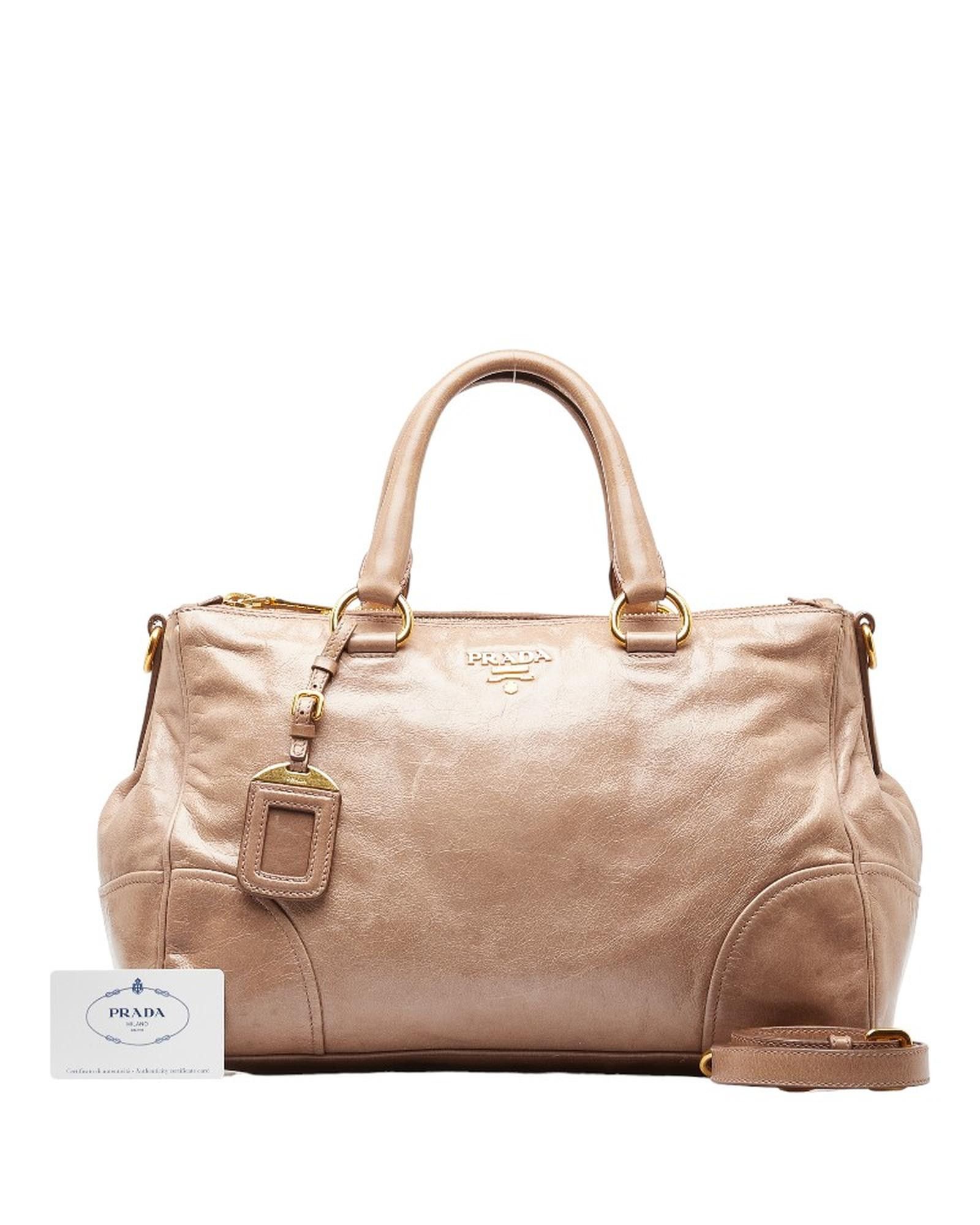 image of Brown Leather Handbag By Prada, Women's