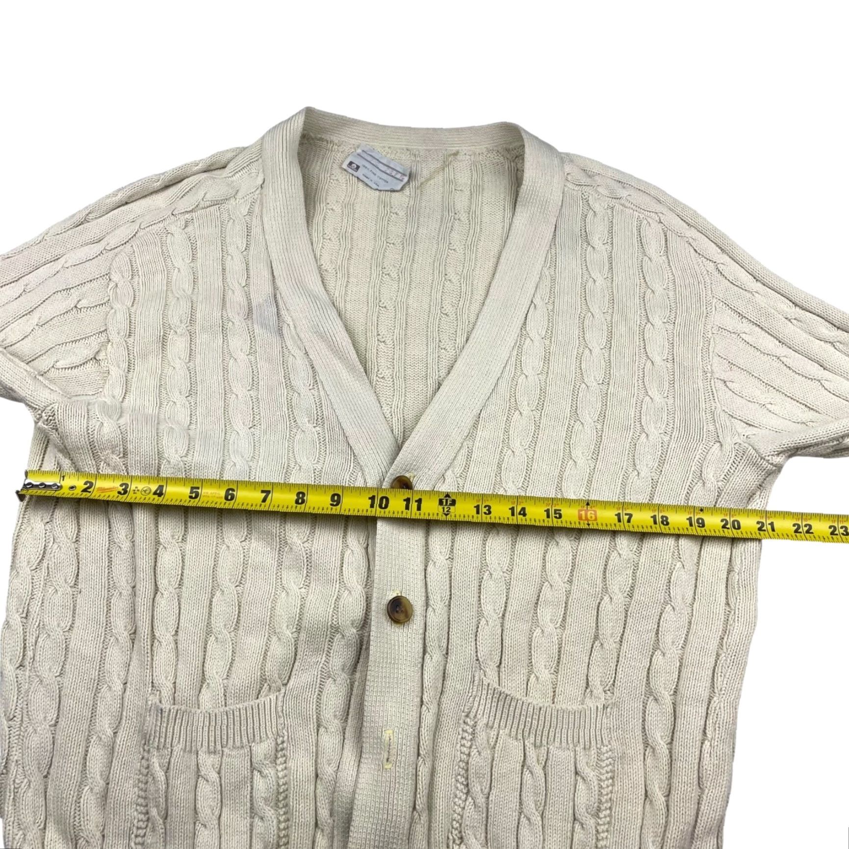 Vintage VINTAGE Lord Jeff Cardigan Sweater Mens 100% Cotton Cable-Knit Ivory Medium USA Beige Solid Size US M / EU 48-50 / 2 - 6 Thumbnail