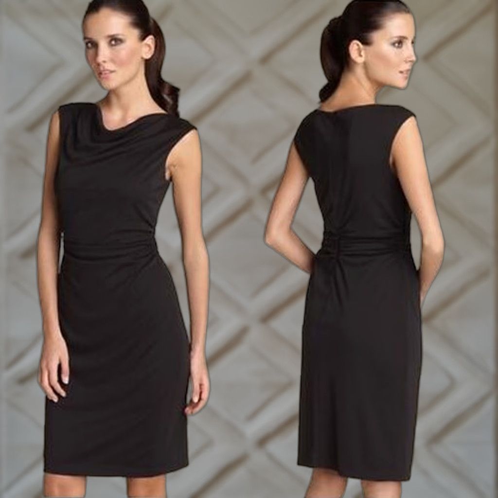 Vintage David Meister Dress Womens 12 Black NWT Ruched Knee Length Sheath Vintage 90s Workwear Size XL / US 12-14 / IT 48-50 - 1 Thumbnail
