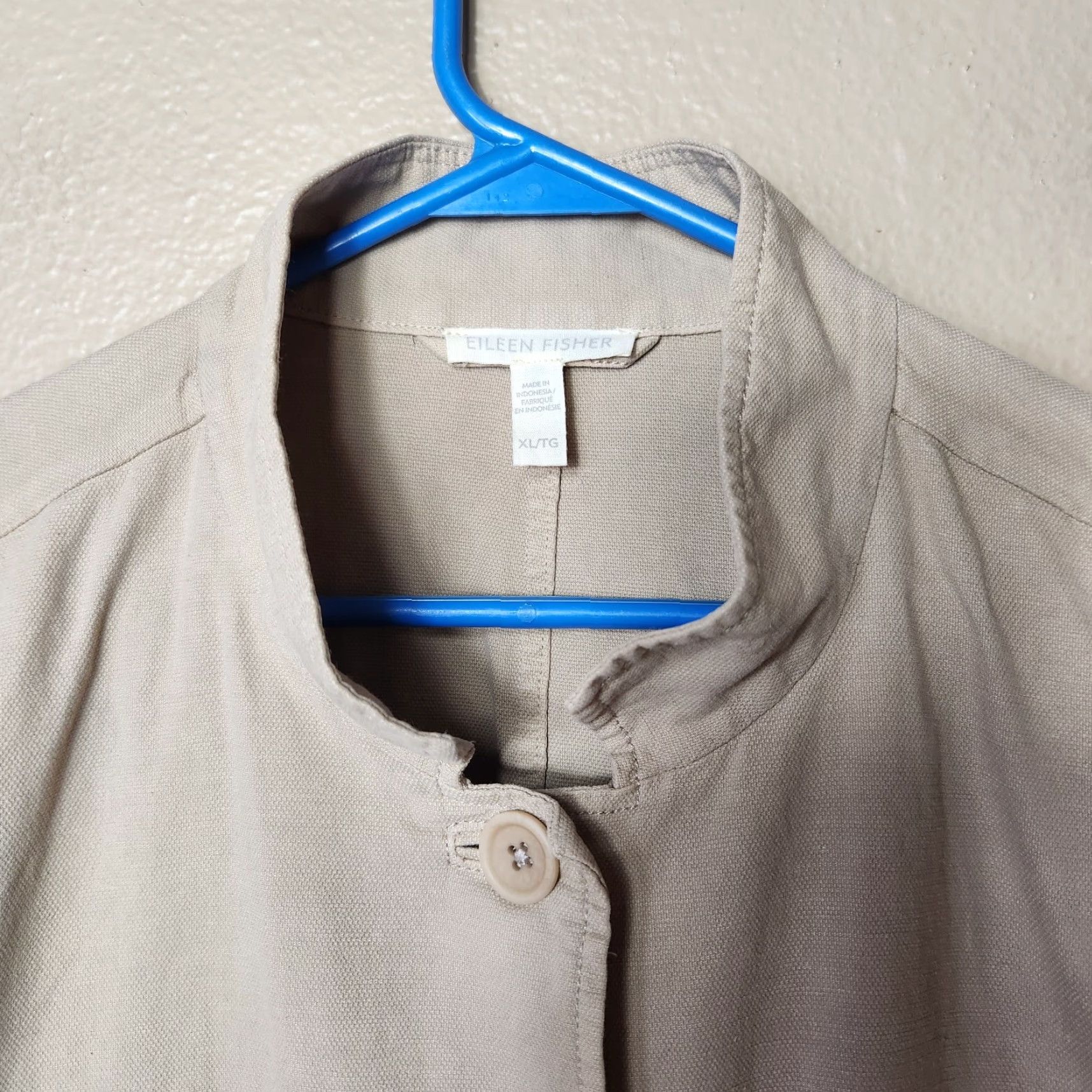 Eileen Fisher VINTAGE Eileen Fisher Jacket Shirt Womens XL Beige Organic Cotton Hemp Stand Collar Unlined Pockets (Note: All original words used; count within 200) Size XL / US 12-14 / IT 48-50 - 3 Thumbnail