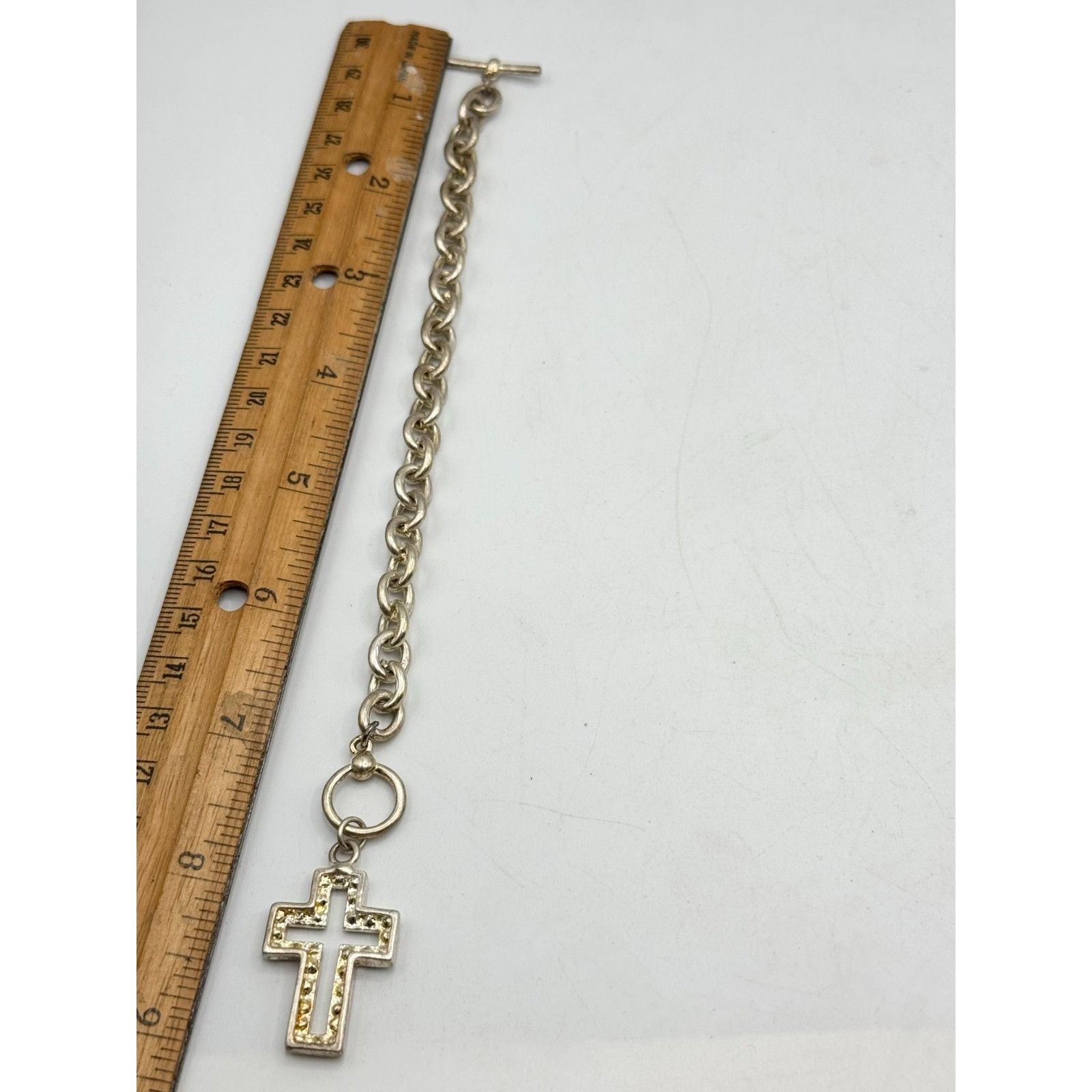 Vintage Vintage silver rhinestone cross charm bracelet Size ONE SIZE - 3 Thumbnail