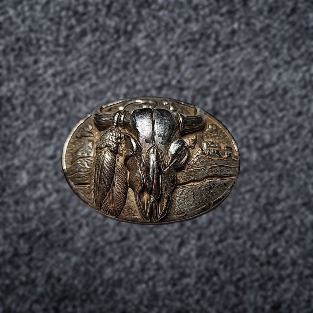 VINTAGE TEXAS LONGHORN Western Belt Buckle Men Silver 4