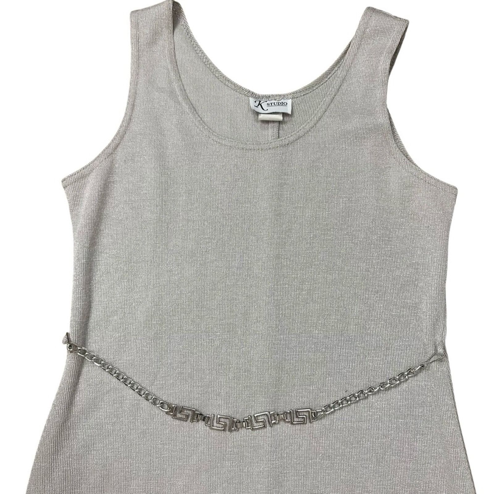 Other 90’s Scoop Neck Slip Midi Belted Chain Silver Dress Sz 8 Size M / US 6-8 / IT 42-44 - 5 Thumbnail