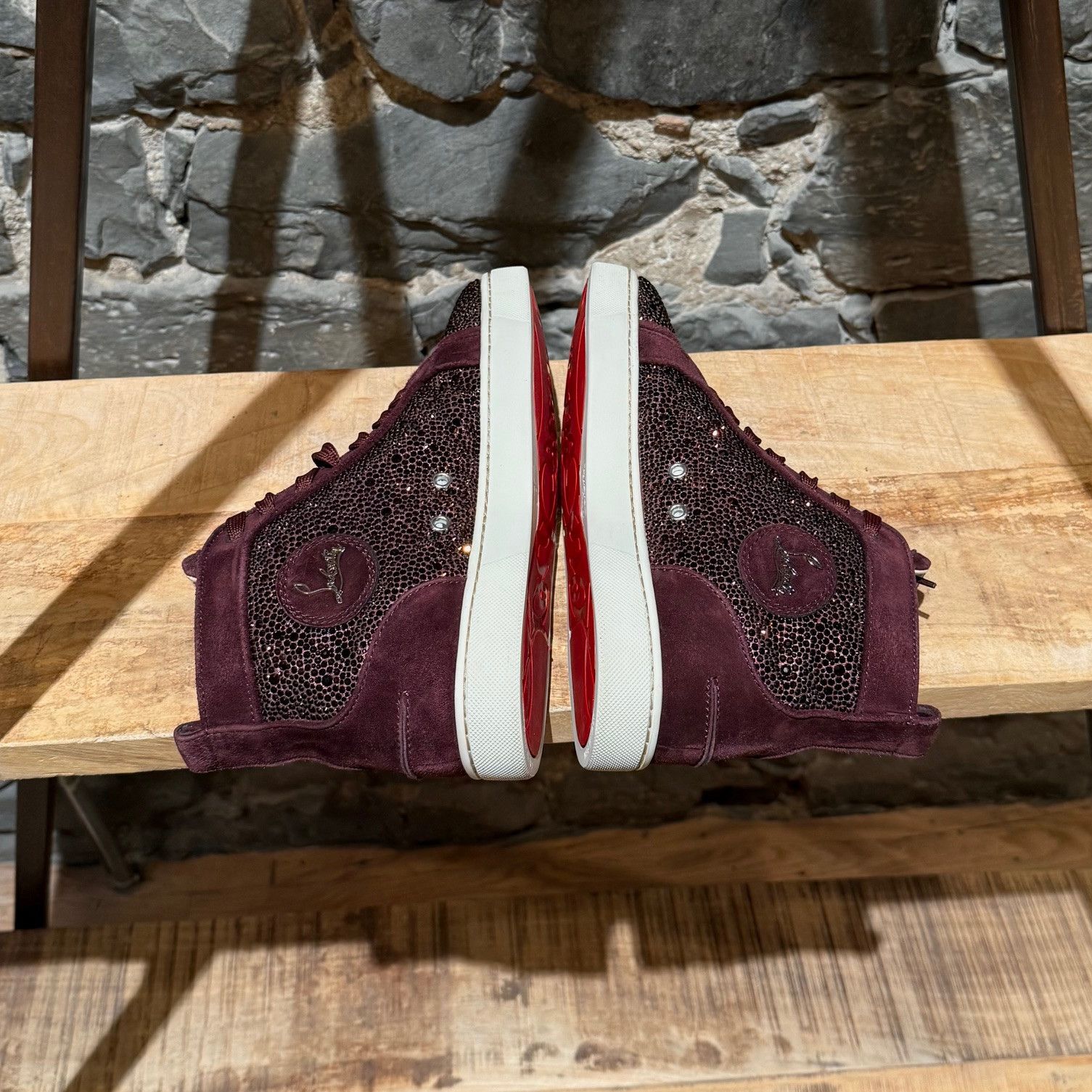 Christian Louboutin Christian Louboutin Burgundy Louis Strass High-top Sneakers Size US 8 / EU 41 - 9 Thumbnail