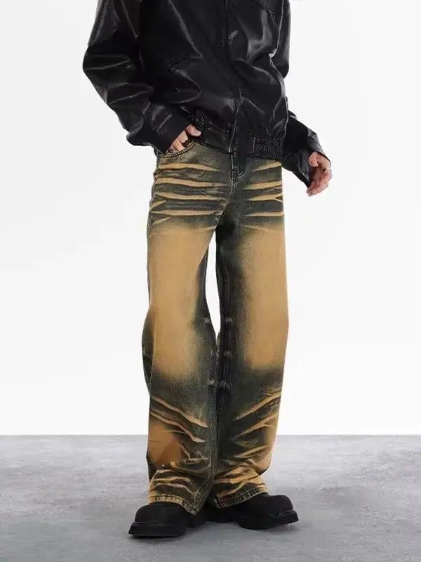 Japanese Brand VIBE Retro yellow mud dyed water ripple jeans Size US 32 / EU 48 - 5 Thumbnail