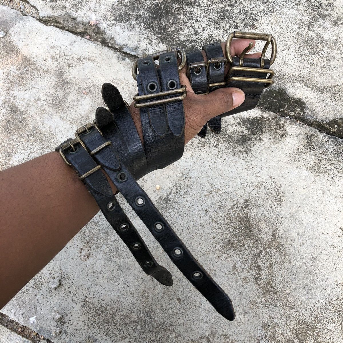 Leather Japanese Brand Black Leather Double Buckle Bondage Belt Size ONE SIZE - 2 Thumbnail