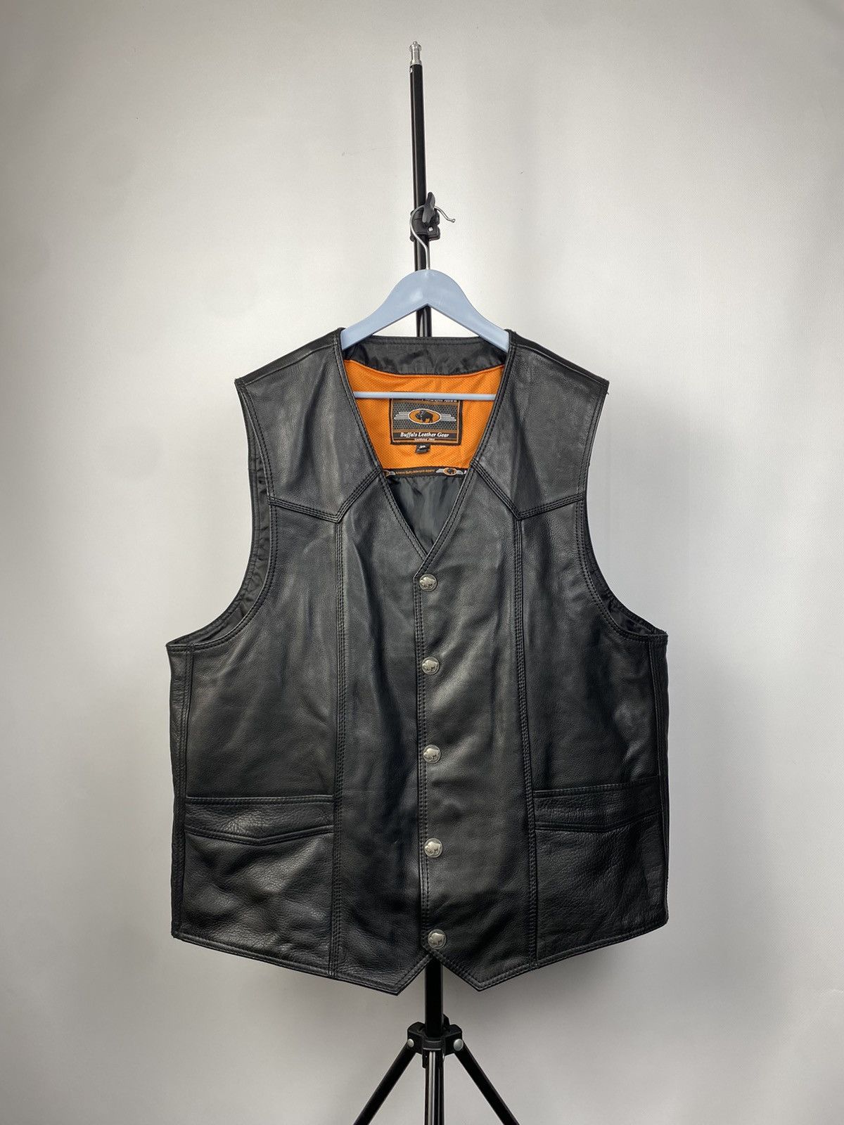 Leather × Vintage Genuine Buffalo Leather Biker Moto Punk Rock Vest Size US XL / EU 56 / 4 - 1 Thumbnail