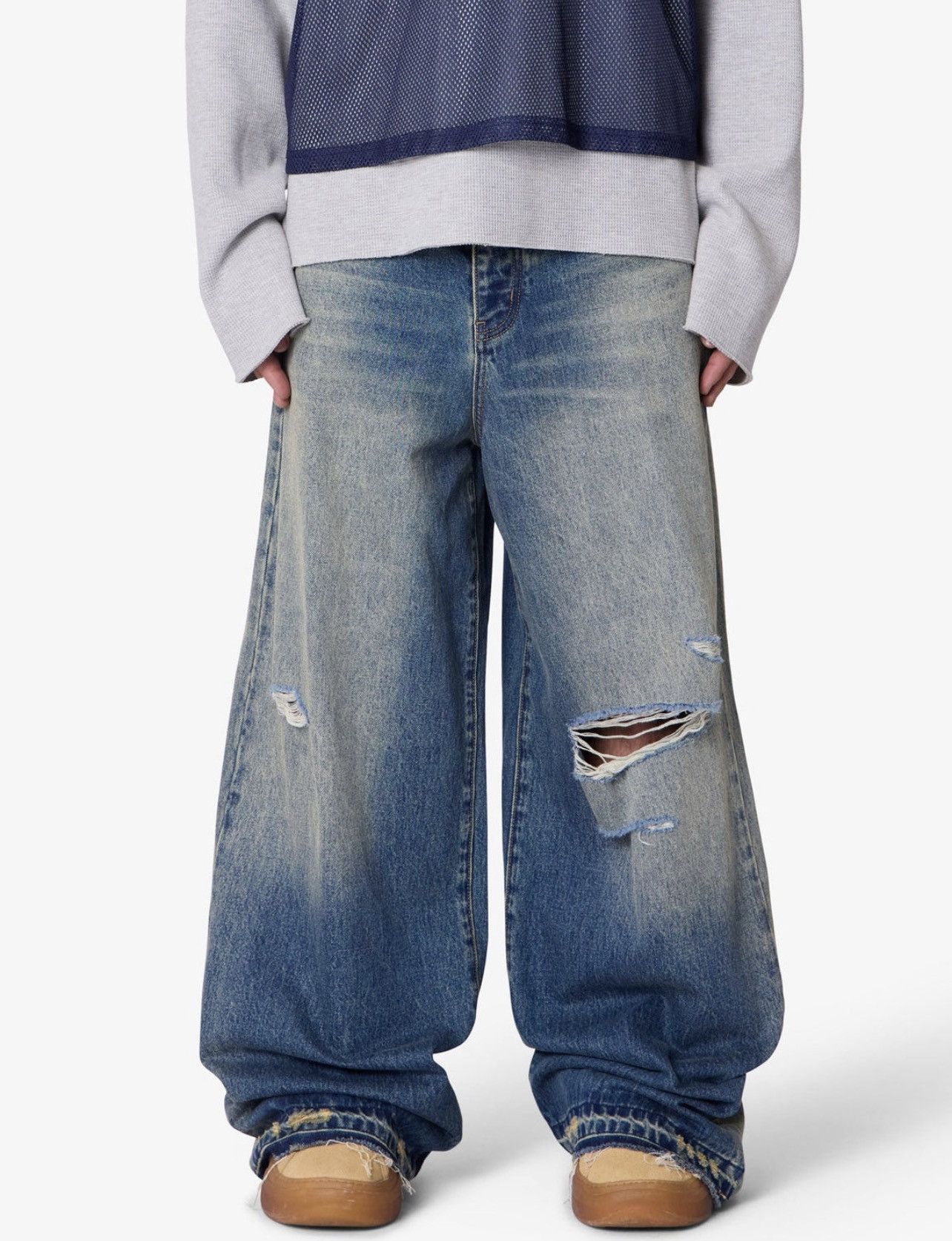 MNML MNML Baggy Rave Denim Distressed Size US 33 - 2 Thumbnail