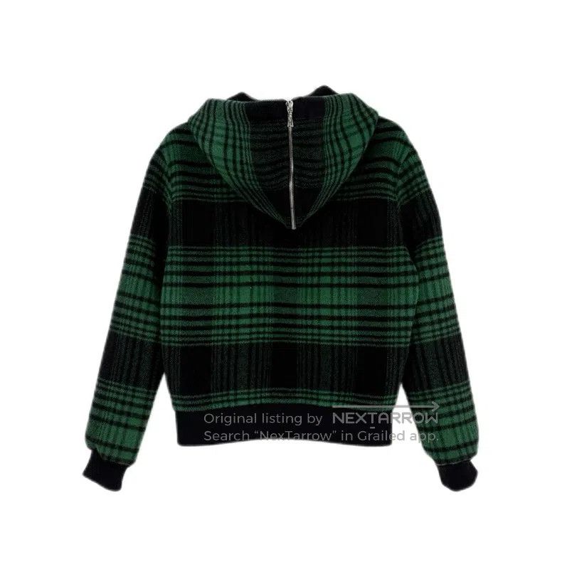 Louis Vuitton Louis Vuitton Green Plaid Wool Zip Hooded Jacket Size XXS / US 00 / IT 34 - 2 Thumbnail