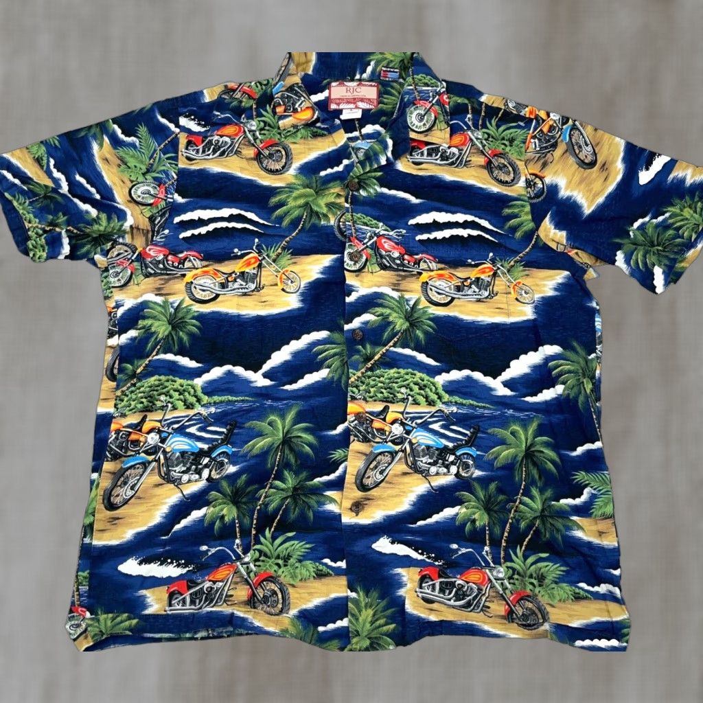 Vintage VINTAGE RJC Hawaiian Shirt Men Large Motorcycle Biker AOP Beach USA 90s Shirt Men L Blue Short Sleeve Button-Up Size US L / EU 52-54 / 3 - 1 Thumbnail
