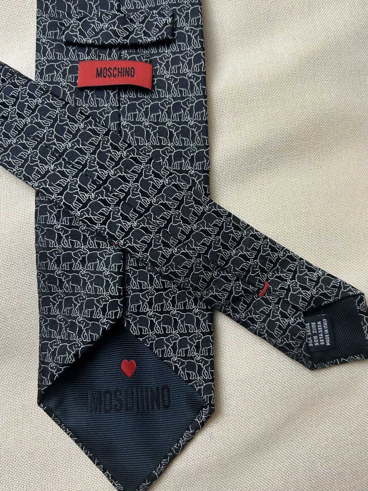 Moschino Moschino black silver elephant Silk Mens Tie Size ONE SIZE - 3 Thumbnail