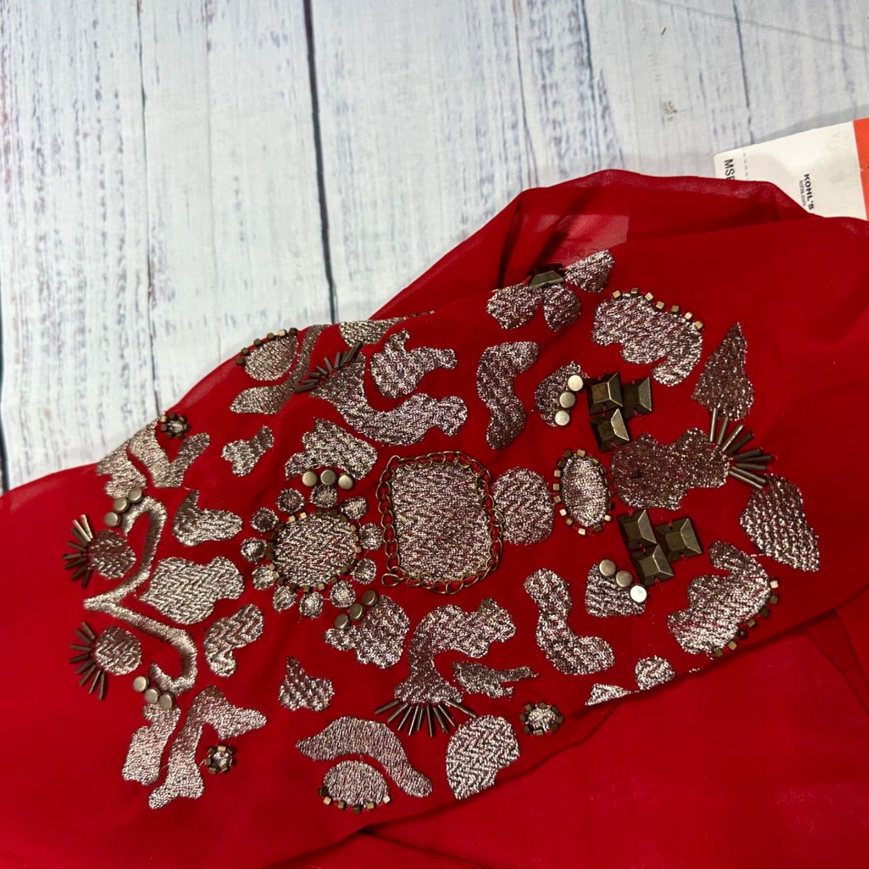 Vintage Authentic Icon Button-Up Shirt XS Red Women Embroidered Sheer Peasant Long Sleeve Size XS / US 0-2 / IT 36-38 - 5 Thumbnail