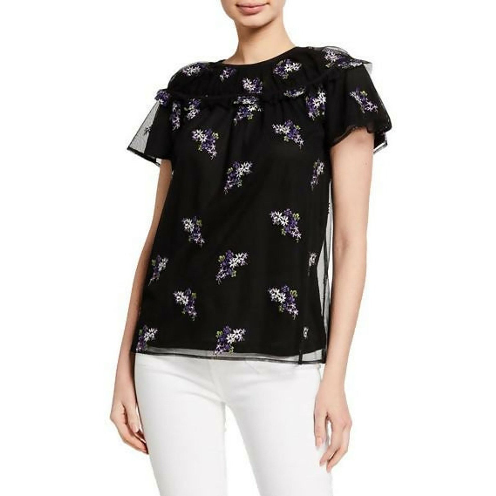 Michael Kors Michael Kors Forget Me Not Black & Purple Floral Blouse XS Size XS / US 0-2 / IT 36-38 - 1 Thumbnail