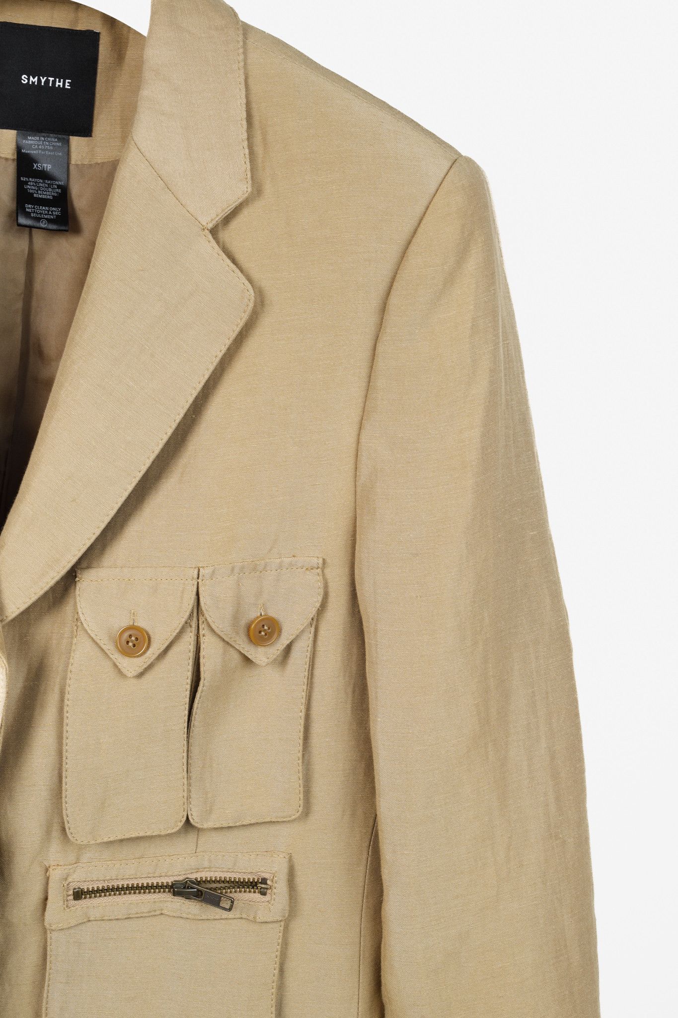 SMYTHE Smythe Surplus Khaki Linen-Blend Cargo Blazer Size XS / US 0-2 / IT 36-38 - 5 Thumbnail