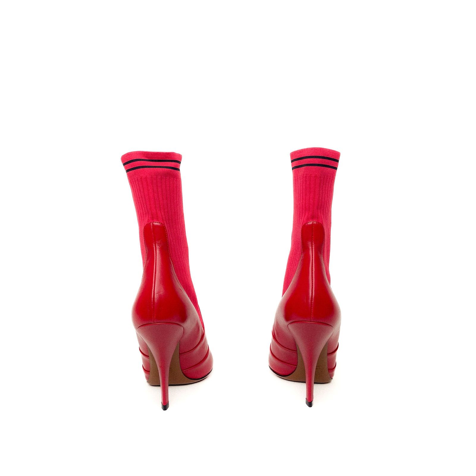 Fendi Red Leather And Knit Rockoko Ankle High Heel Boots Size US 8.5 / IT 38.5 - 4 Thumbnail