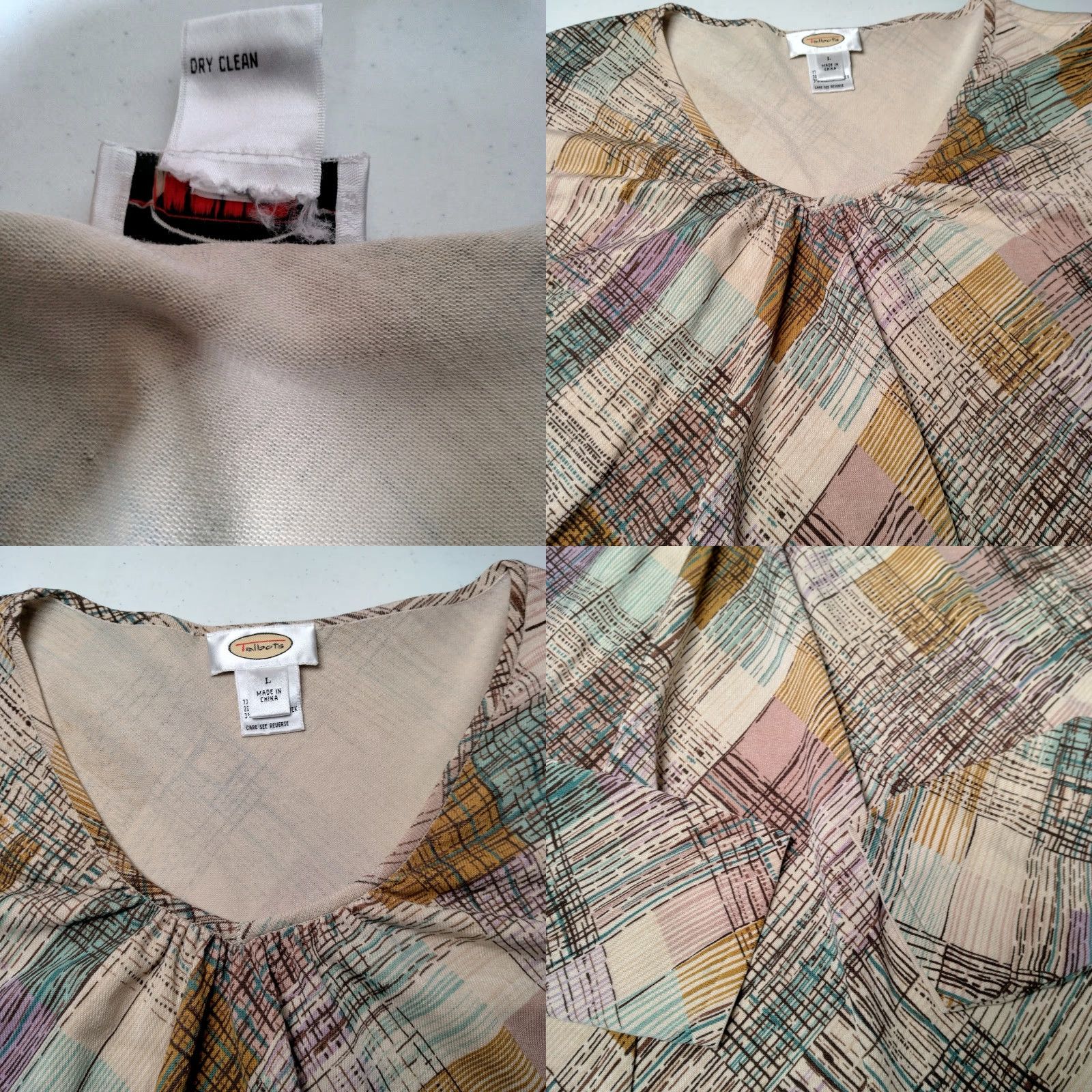 Talbots VINTAGE Talbots Knit Top Women Large Plaid Beige Long Sleeve Casual Fall Spring Winter Size L / US 10 / IT 46 - 8 Thumbnail