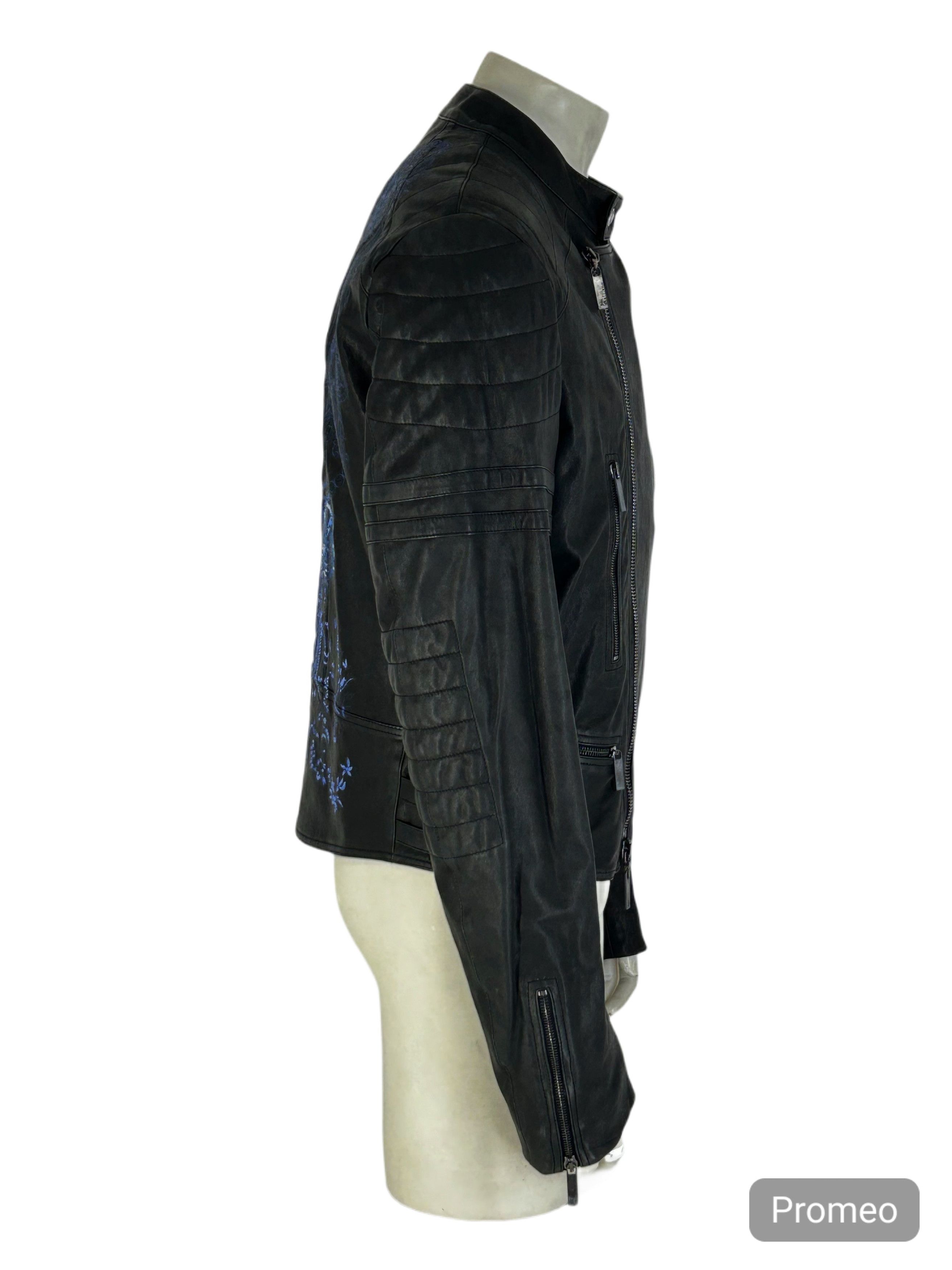 John Galliano John Galliano Black Leather BikerJacketWithCameo Embroidery Size US XXL / EU 58 / 5 - 2 Thumbnail