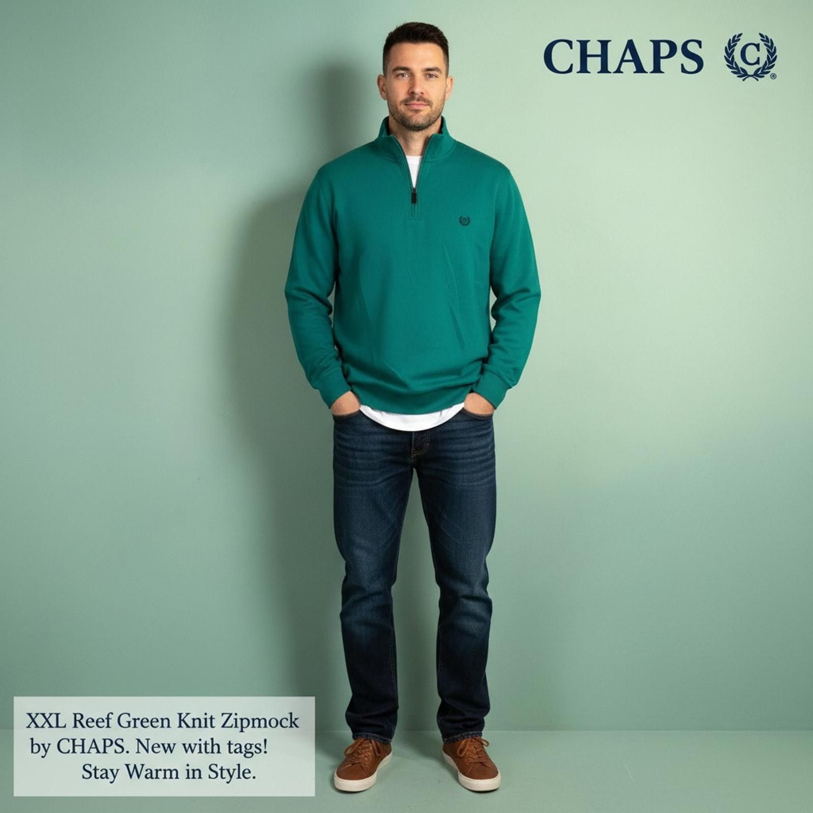 Chaps CHAPS XXL Reef Green Knit Zipmock Pullover Sweater Size US XXL / EU 58 / 5 - 1 Thumbnail