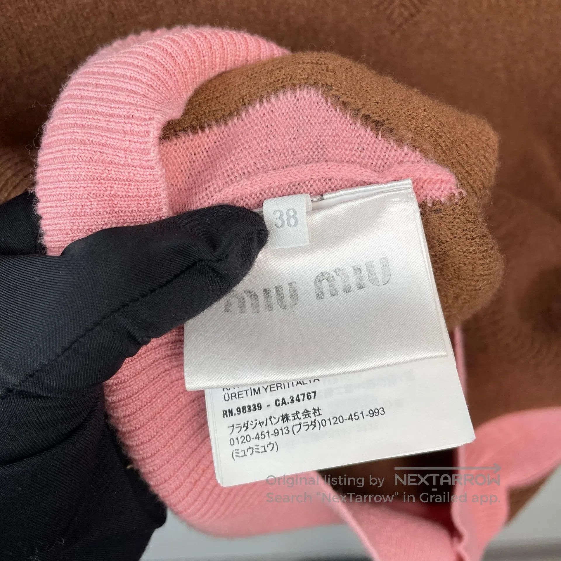 Miu Miu Miu Miu Coffee and pink color block short-sleeve knit polo Size XS / US 0-2 / IT 36-38 - 6 Thumbnail