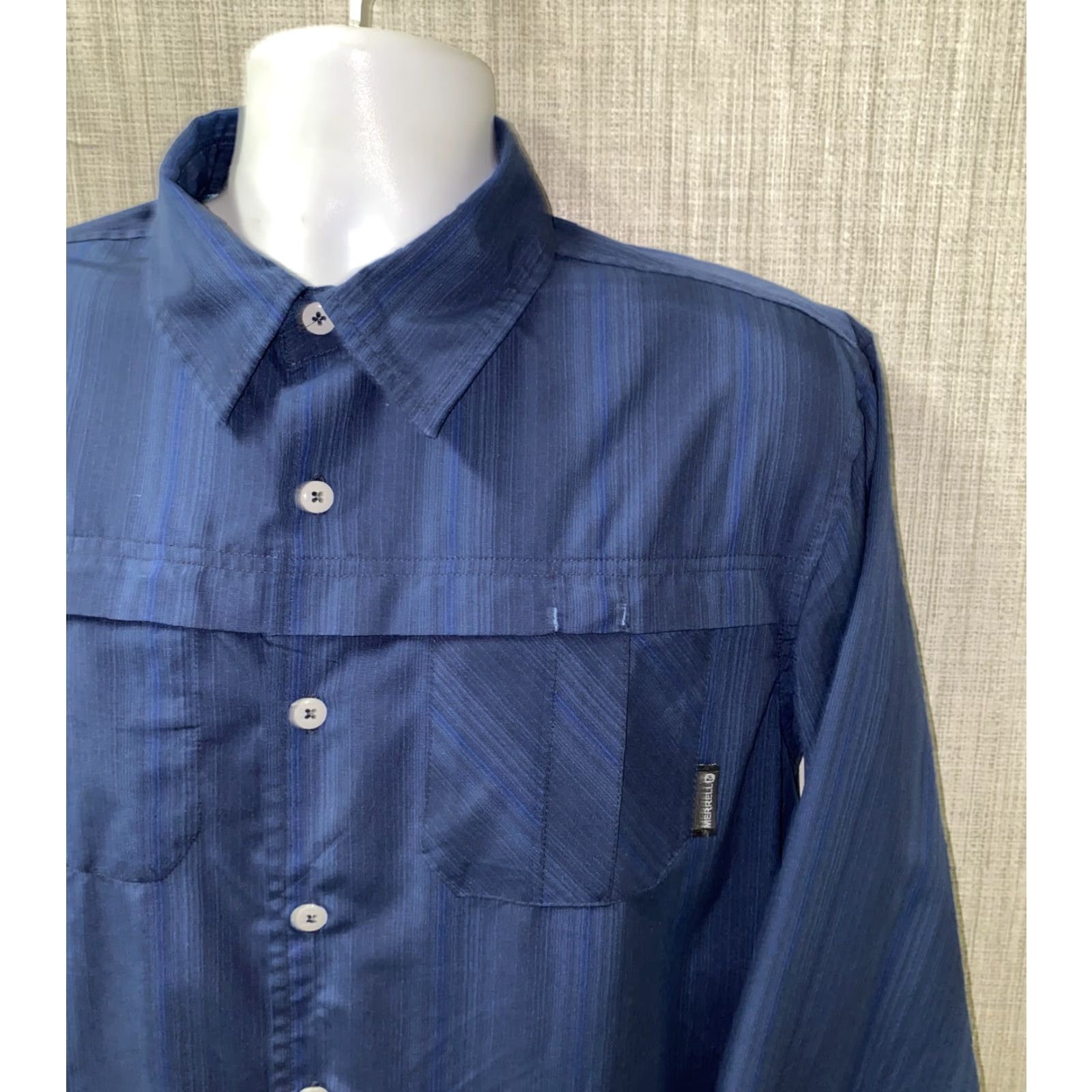 Merrell Merrell Mens Blue Long Sleeve Button Front Shirt 23 In Armpit - Regular L, Button-Up, Collared, Striped, Men’s Shirt Size US L / EU 52-54 / 3 - 2 Thumbnail