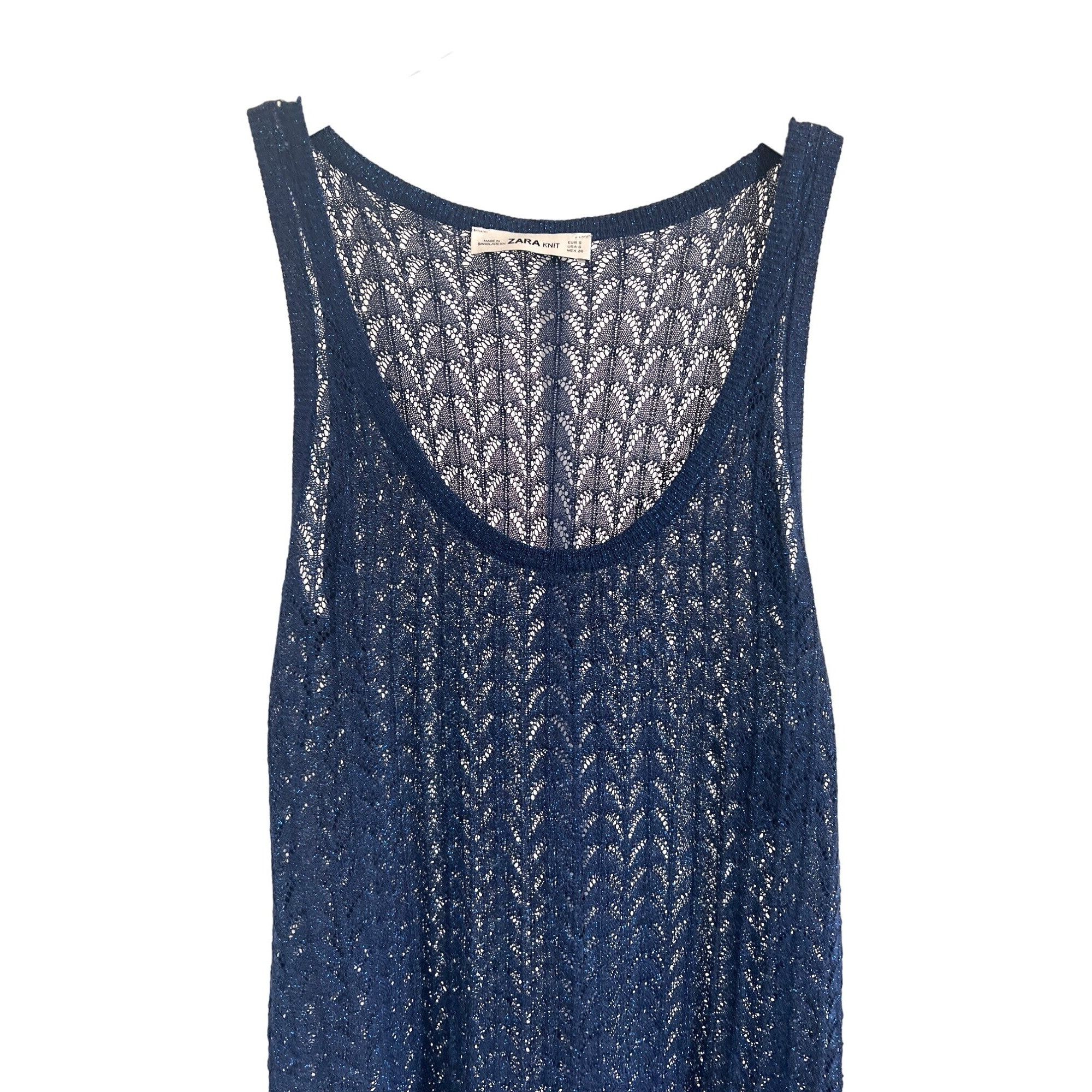 Zara Zara Midnight Blue Metallic Knit Sheer Tank Top Size S / US 4 / IT 40 - 3 Thumbnail