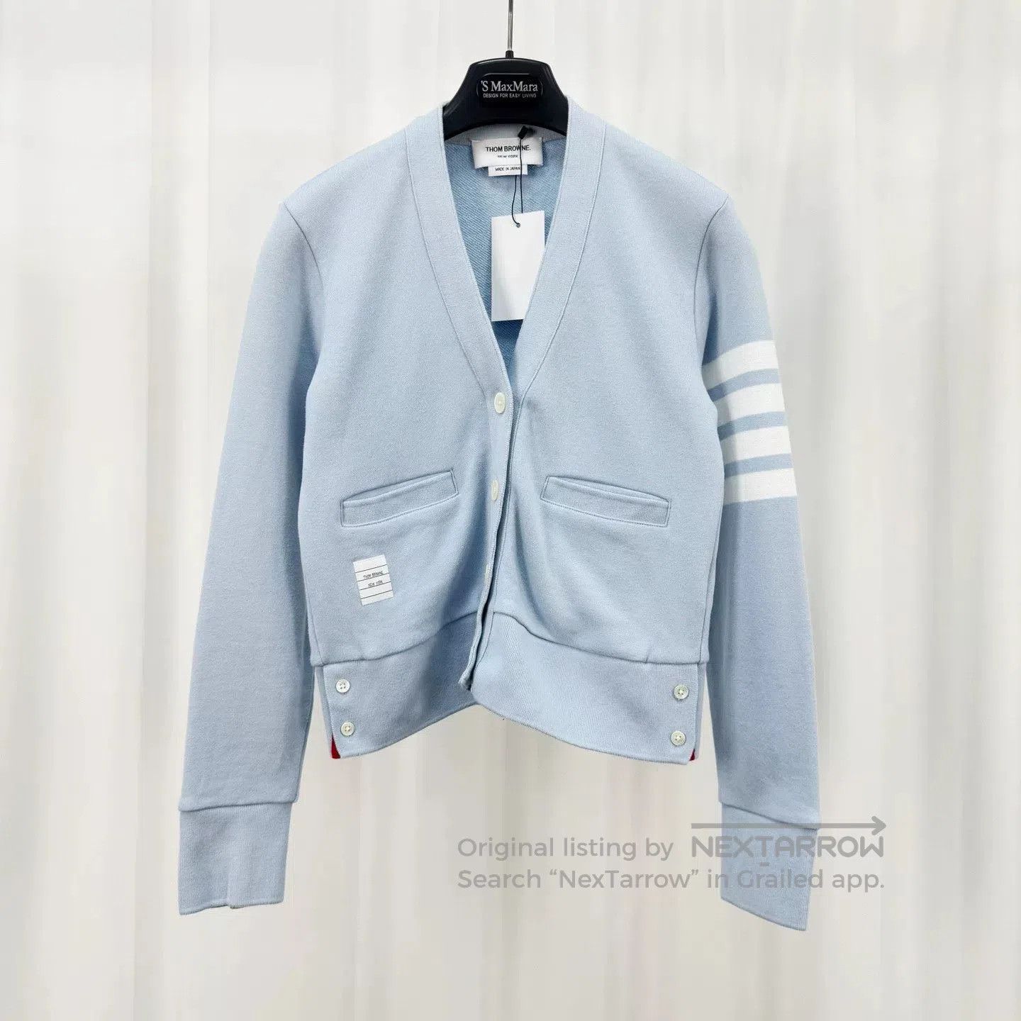 Thom Browne Blue Striped Knit Cardigan.