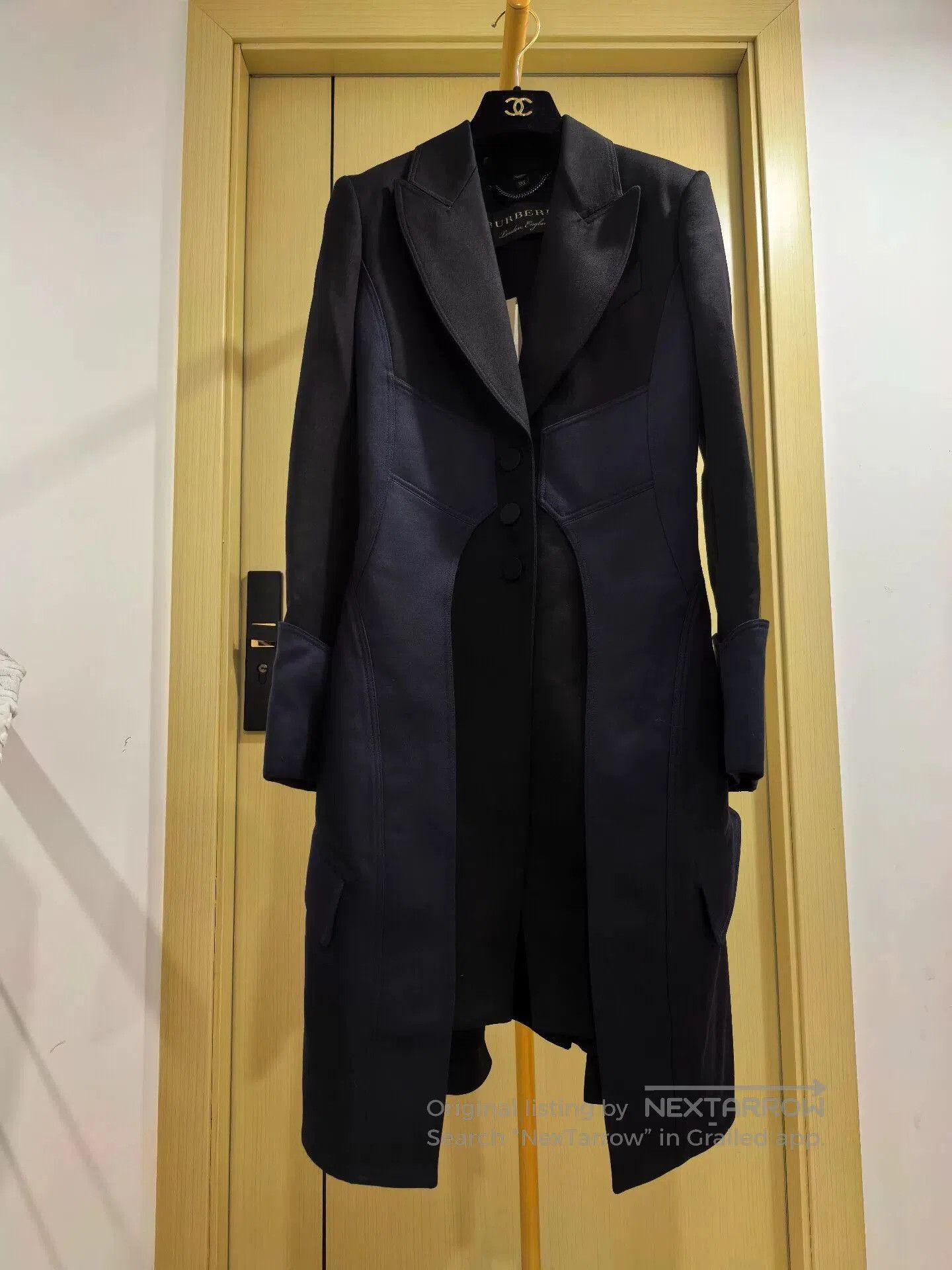 Burberry Black Wool Long Coat.