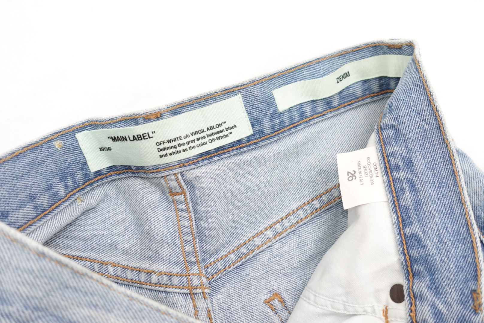 Off-White Off-White 2013 Denim Cut Off Shorts with Diagonal Stripe Size 26" / US 2 / IT 38 - 3 Thumbnail