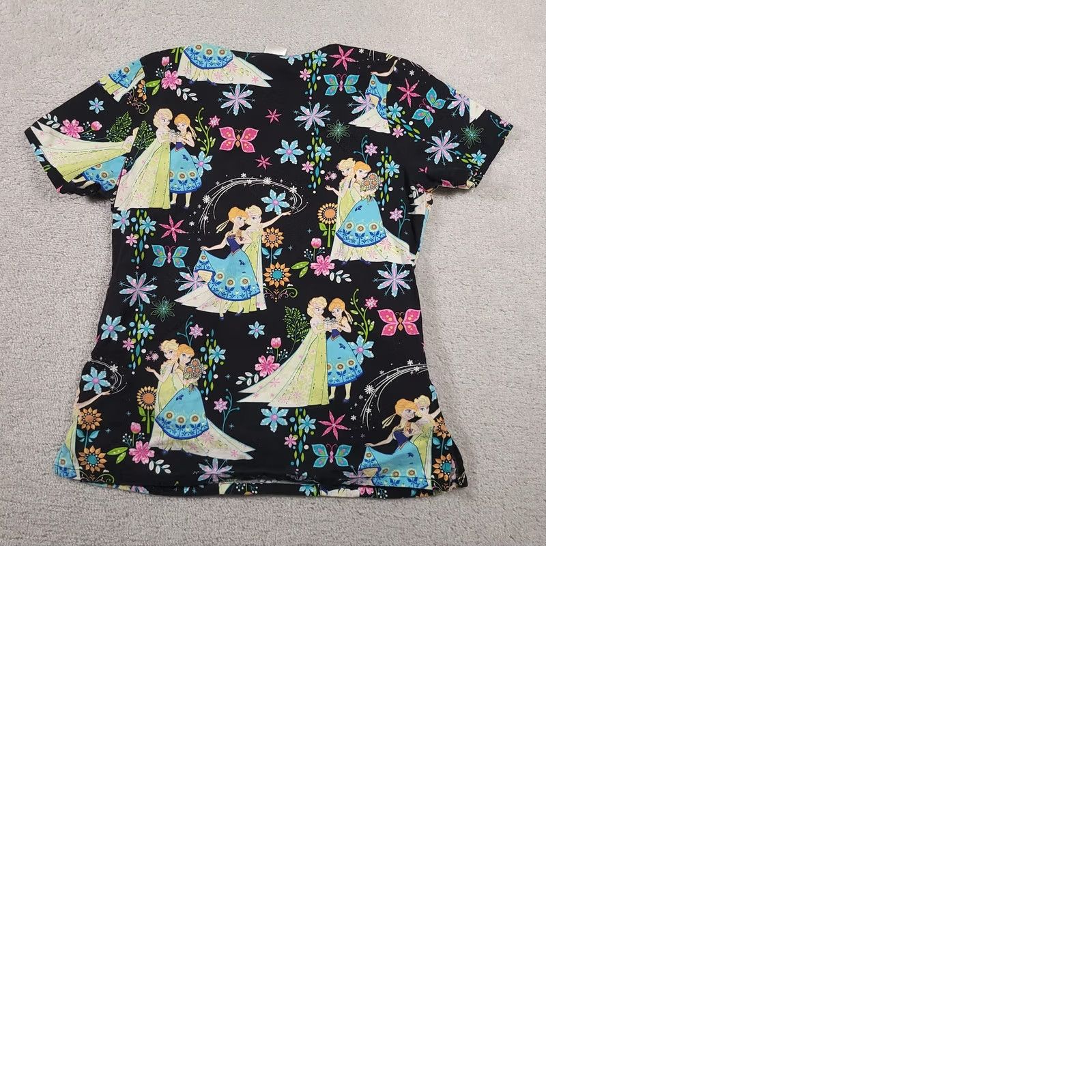 Disney Disney Frozen Scrub Top Womens Small Black Anna Elsa Floral Nurse Shirt V-Neck Size S / US 4 / IT 40 - 9 Thumbnail