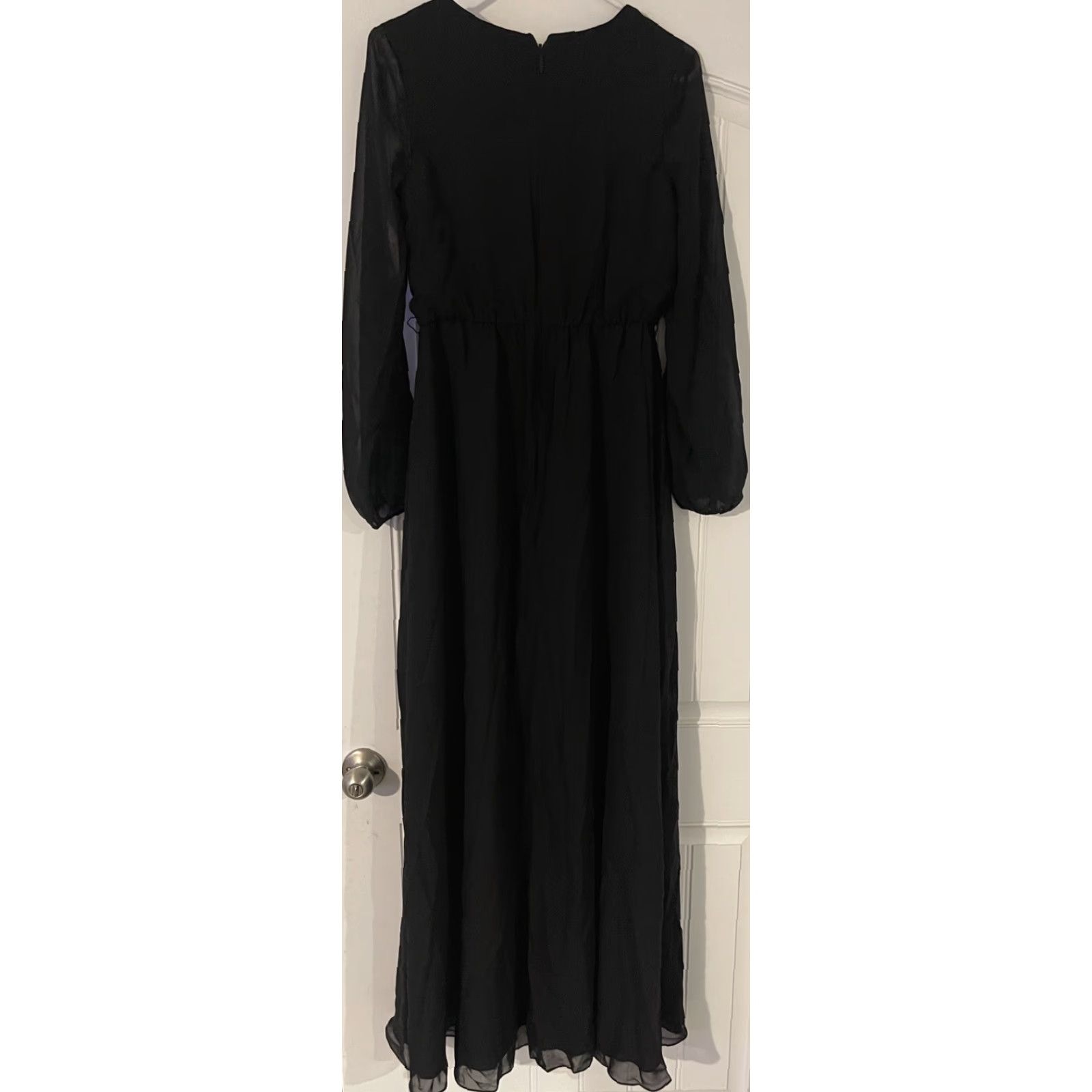 Vintage JJ’s House A-Line V-Neck Maxi Chiffon Bridesmaid Dress Black Bow Pleated Sz 4 Womens Size ONE SIZE - 6 Thumbnail