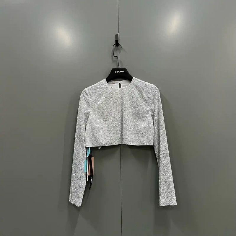 Miu Miu Miu Miu Gray Cotton Cropped Long Sleeve T-shirt 0089 Size ONE SIZE - 1 Thumbnail
