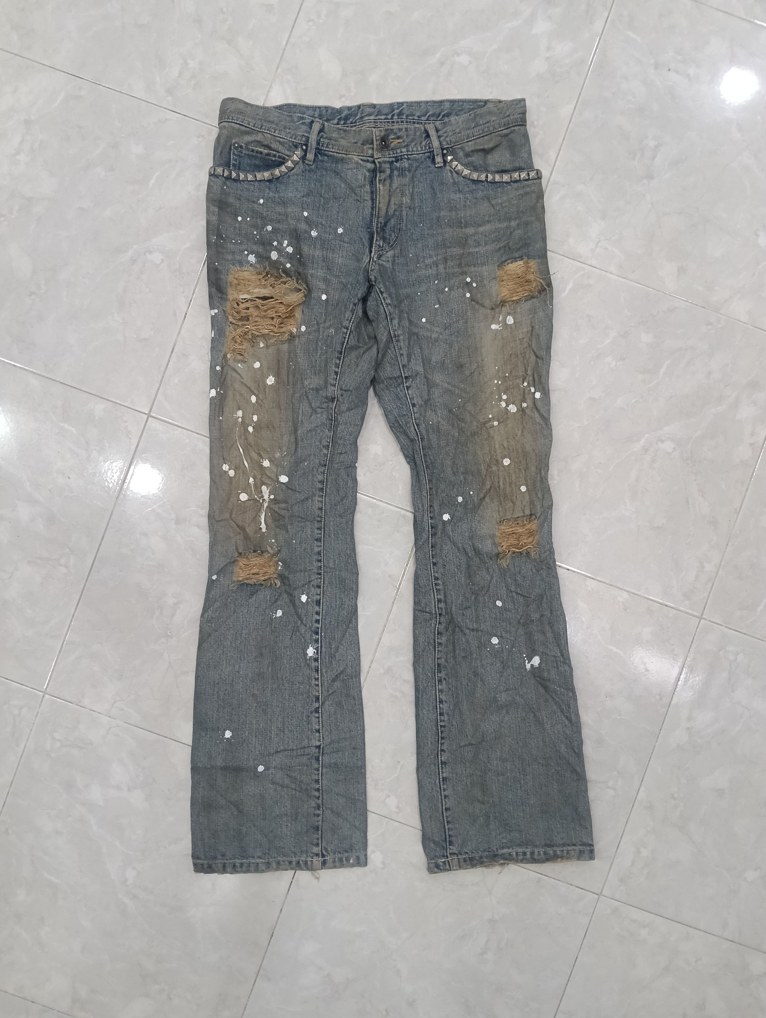 Issey Miyake Tete Homme Thrashed Sick Denim Studded Bootcut Size 33" - 1 Thumbnail