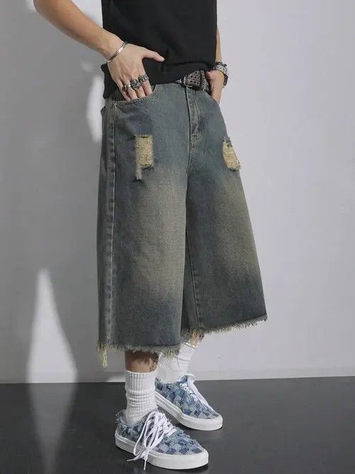 Jean Distressed Y2k Shorts Jorts Designer Denim Size US 34 / EU 50 - 1 Thumbnail