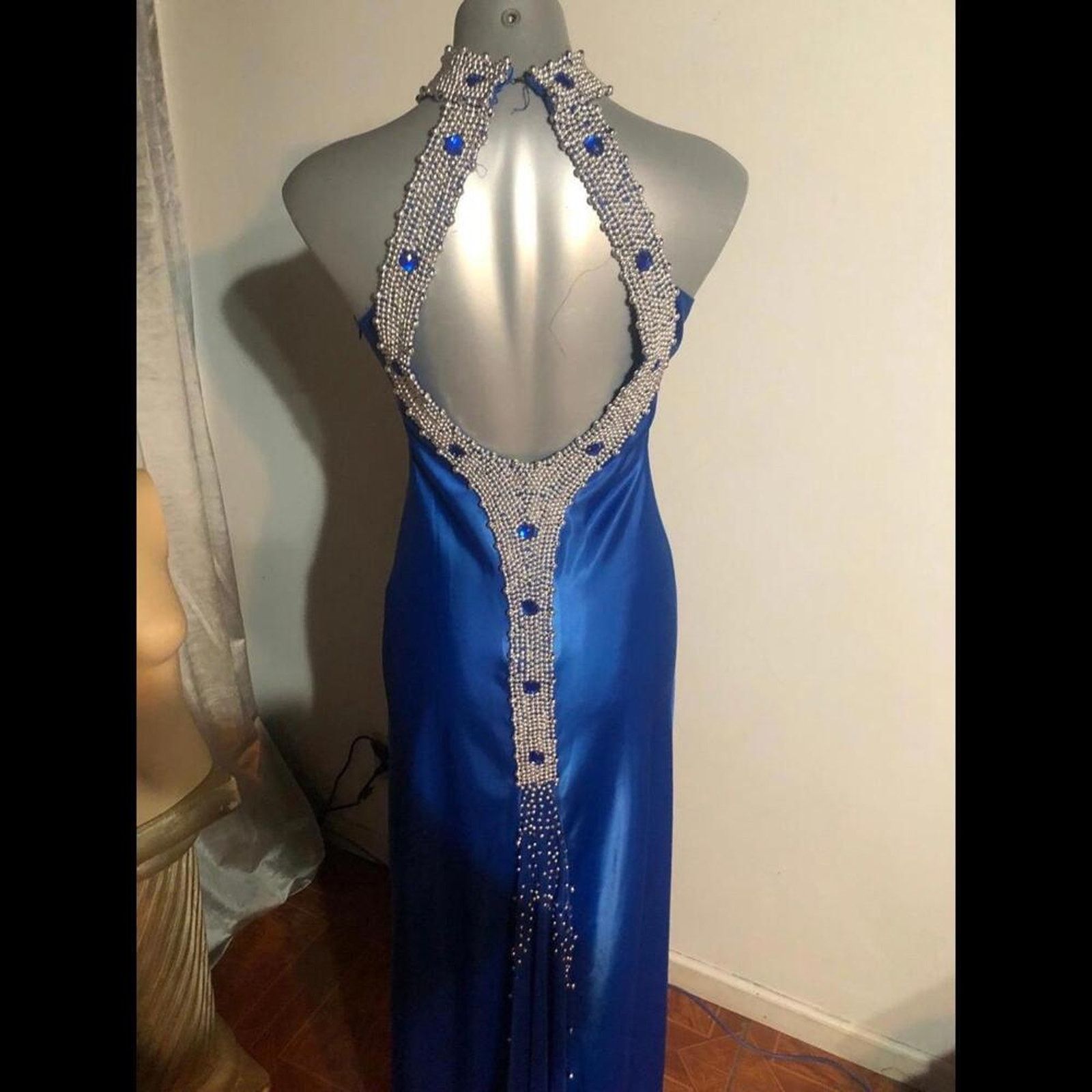 Other Blue silky smooth halter gown dress with back beading Size S / US 4 / IT 40 - 3 Thumbnail