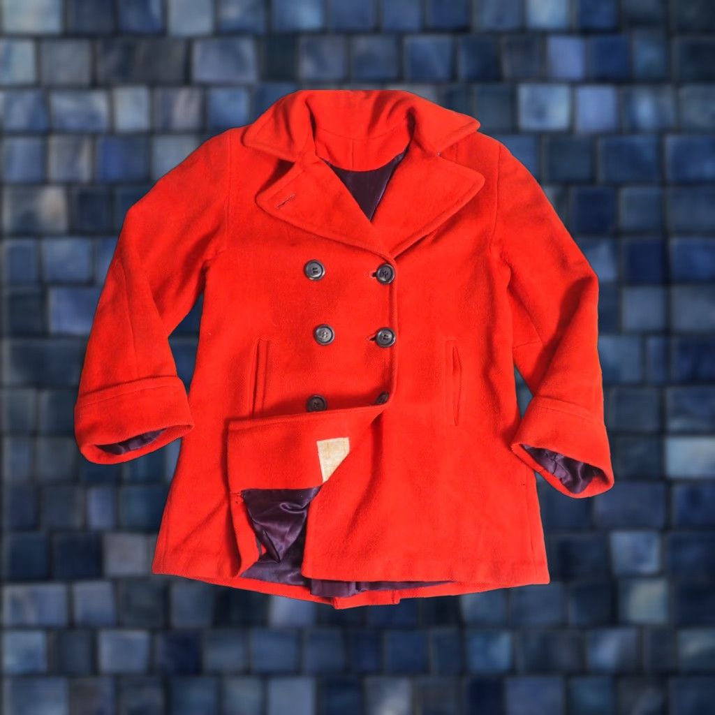 Hudson VTG Hudson's Bay Pea Coat Jacket Womens M Red Wool Button USA 50s 60s Bohemian Vintage Coat Casual Winter Fall Lined Collared Size M / US 6-8 / IT 42-44 - 1 Thumbnail