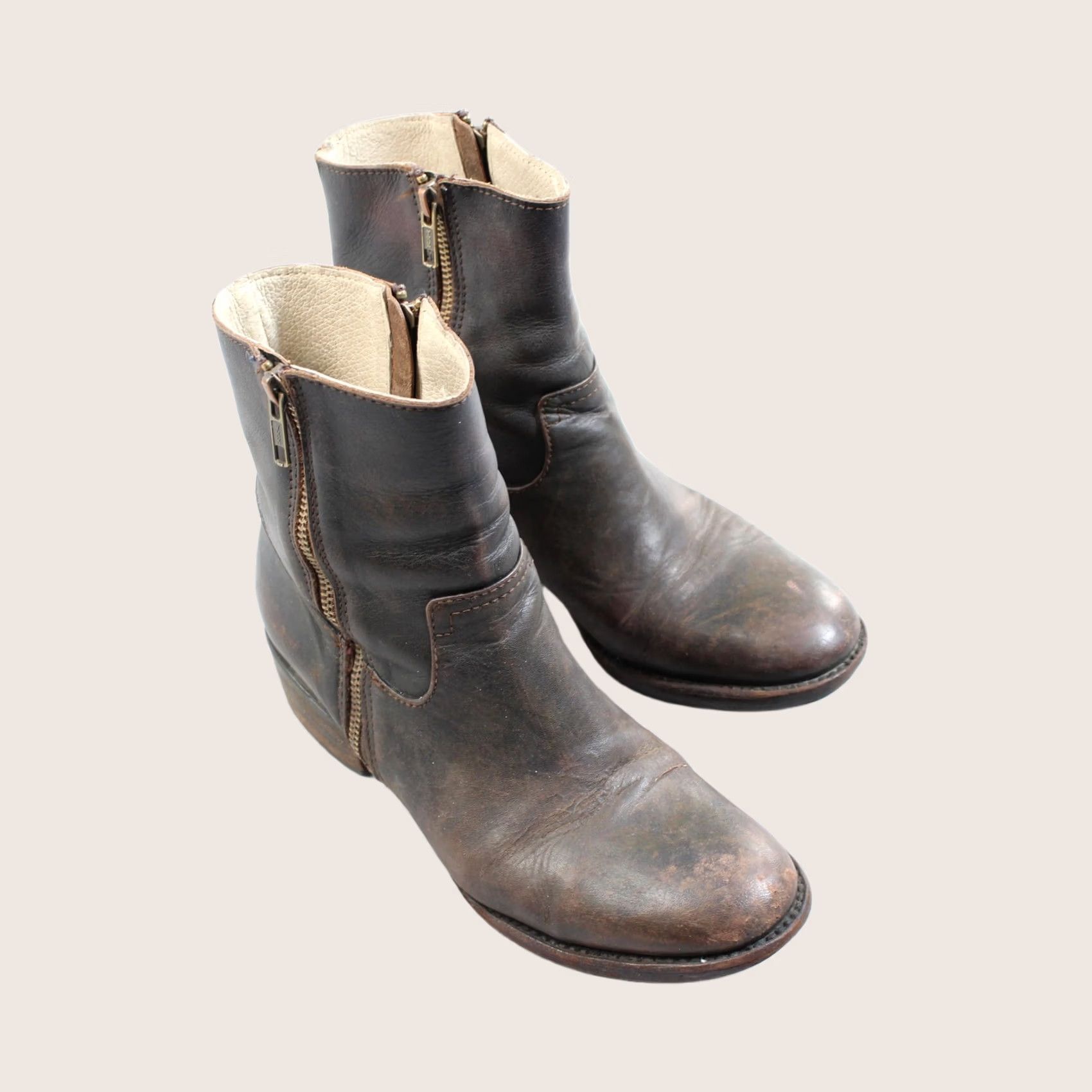 Frye Frye Brown Leather Ankle Zip Bootie Boho Style Womens 7 US Size Size US 7 / IT 37 - 1 Thumbnail