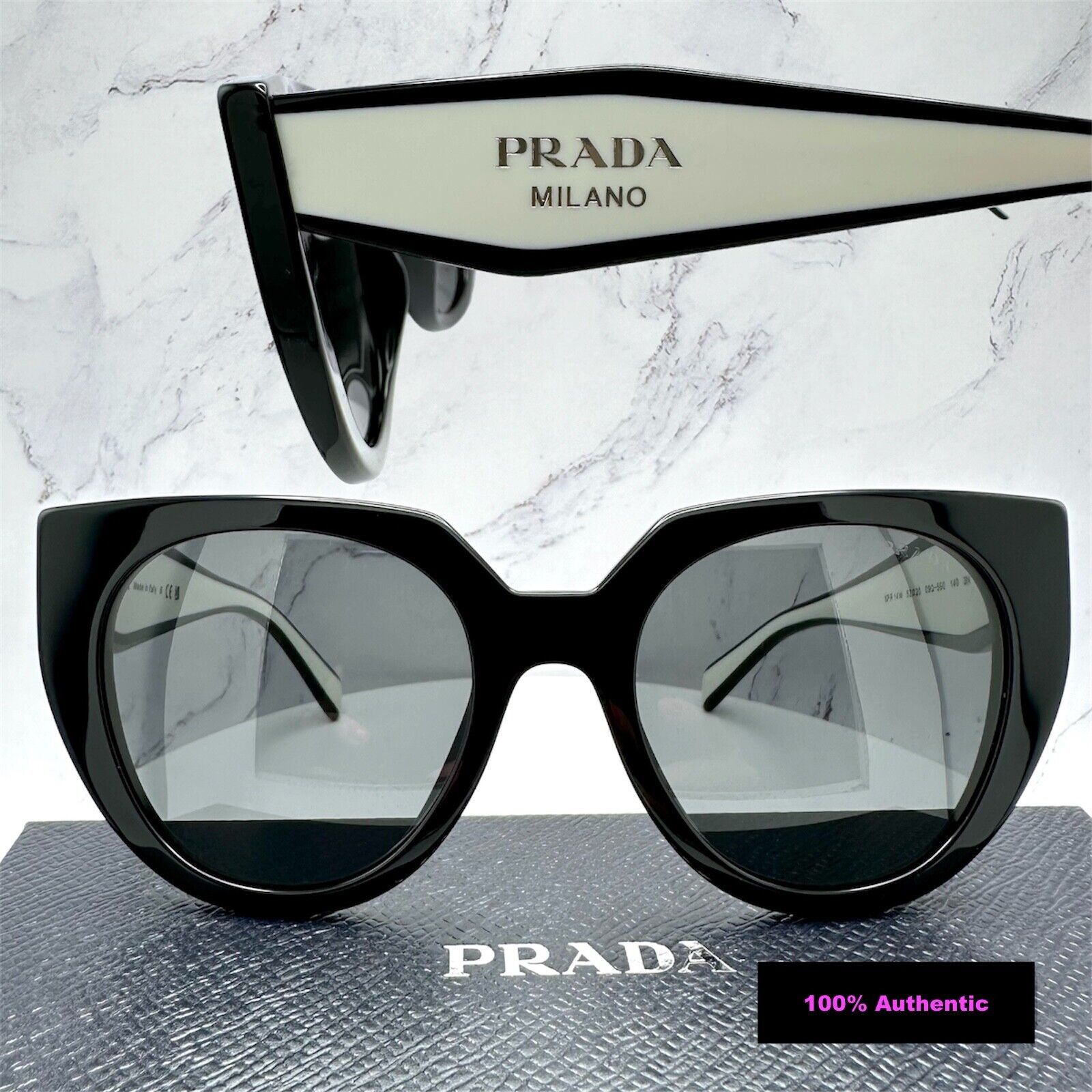 Prada New PRADA Sunglasses Symbole Black White Gold Metallic Logo Size ONE SIZE - 12 Thumbnail