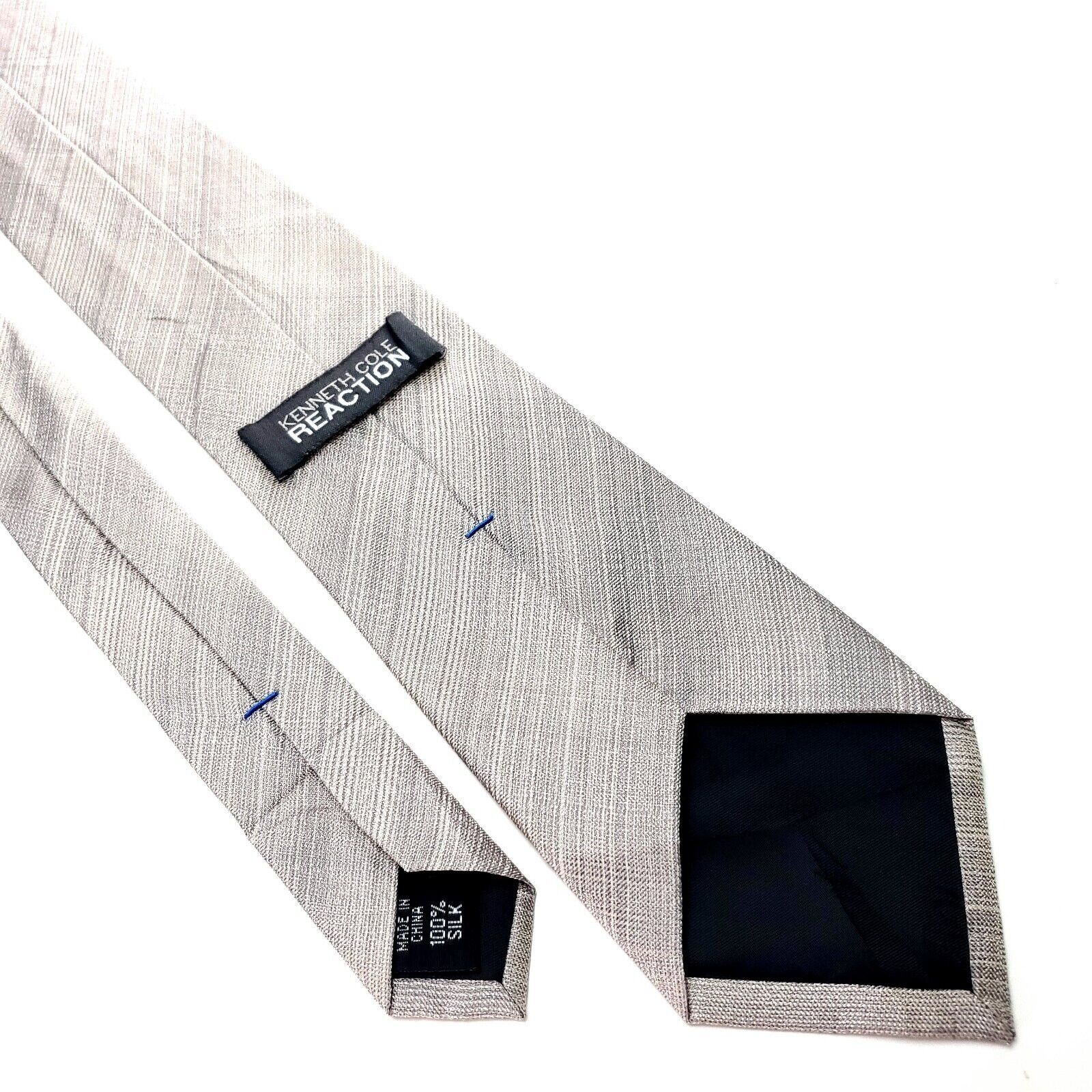 Kenneth Cole Kenneth Cole Reaction Silk Tie Silver Beige Woven Striped Size ONE SIZE - 5 Thumbnail