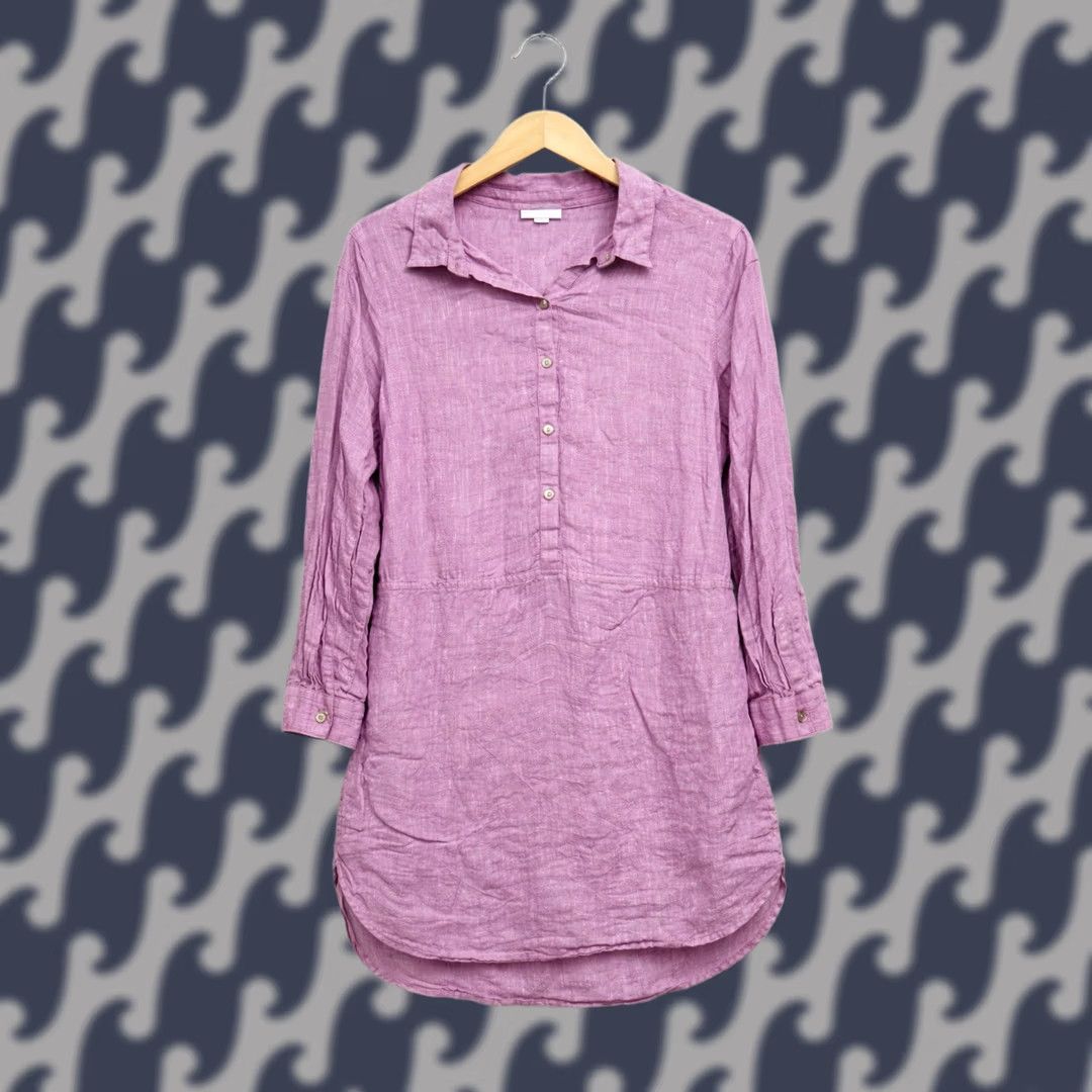 J. Jill J. Jill Love Linen Tunic Top Blouse M Lilac 100% Linen Long Sleeve Popover Collared Buttoned Relaxed Fit Women Linen Top Size M / US 6-8 / IT 42-44 - 1 Thumbnail