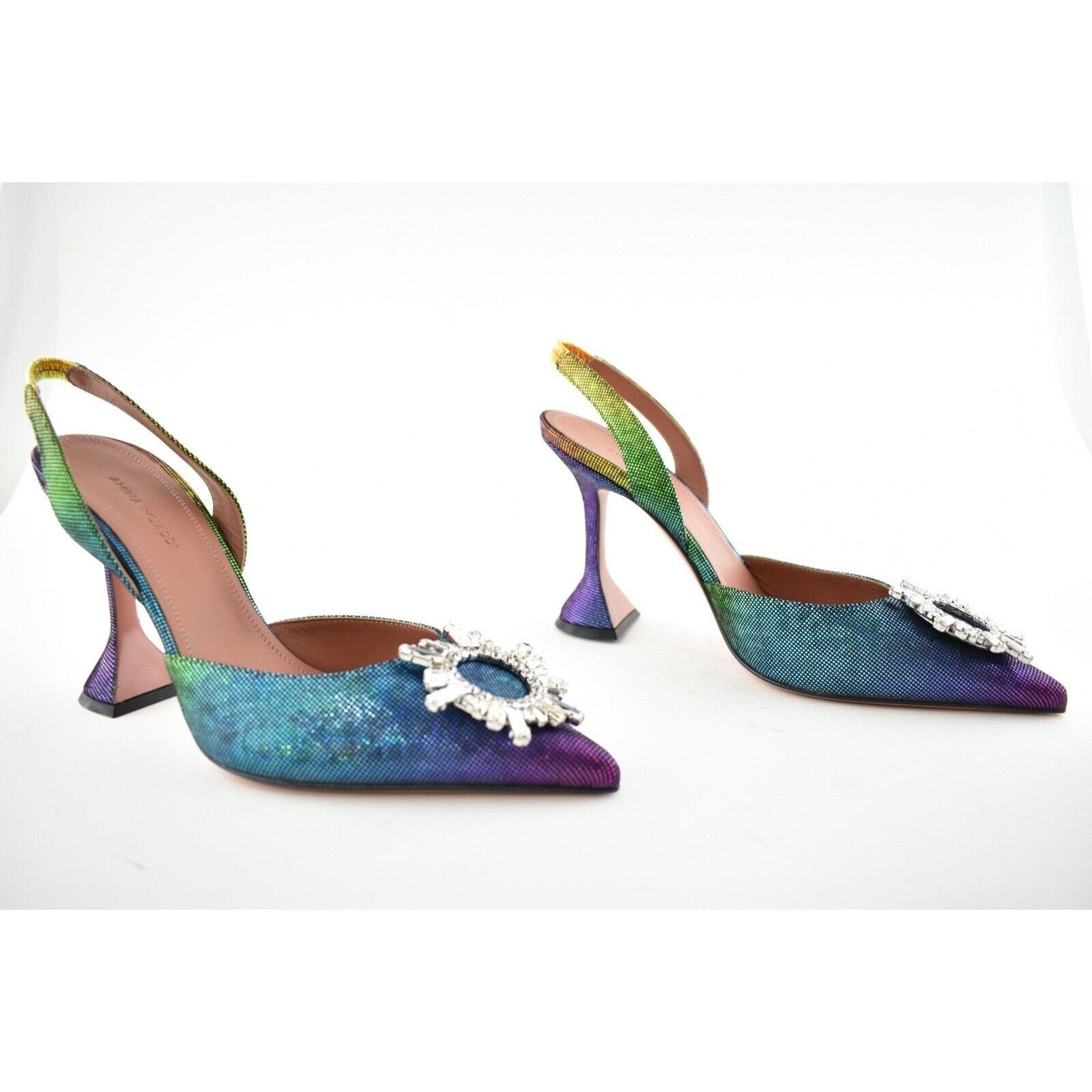 Amina Muaddi 95 Begum Sling Metal Slingback Sandal Heel Pump 40 Size US 10 / IT 40 - 3 Thumbnail